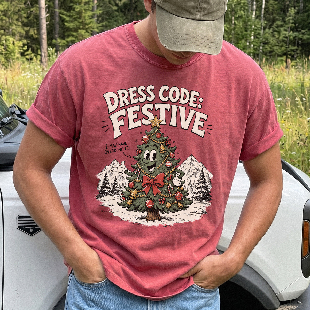 Dress Code Festive Christmas Tree Comfort Colors Shirt – Retro Holiday Tee