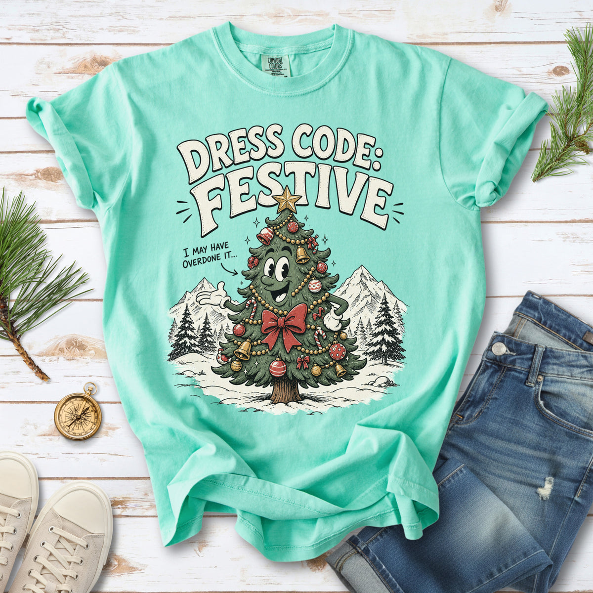Dress Code Festive Christmas Tree Comfort Colors Shirt – Retro Holiday Tee