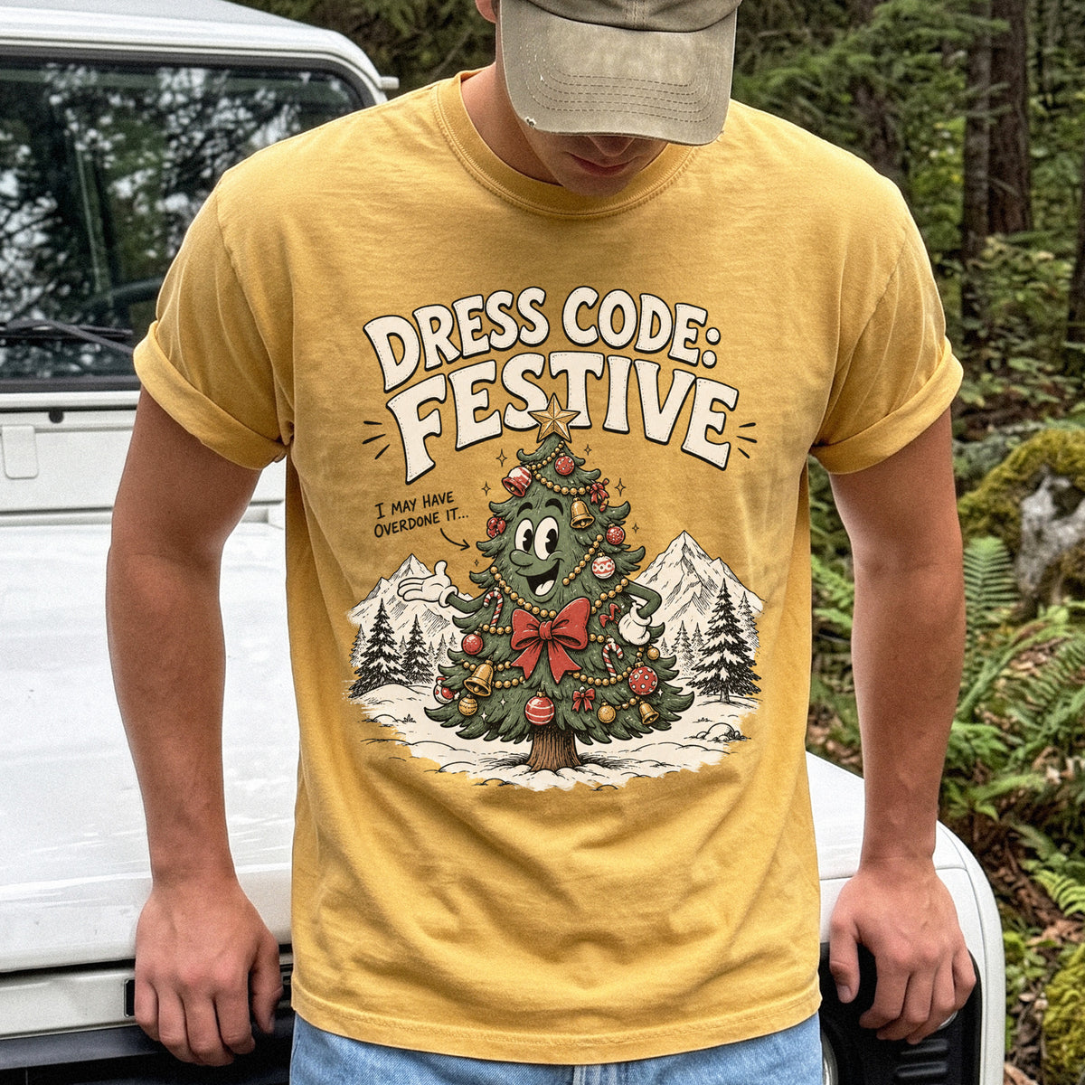 Dress Code Festive Christmas Tree Comfort Colors Shirt – Retro Holiday Tee