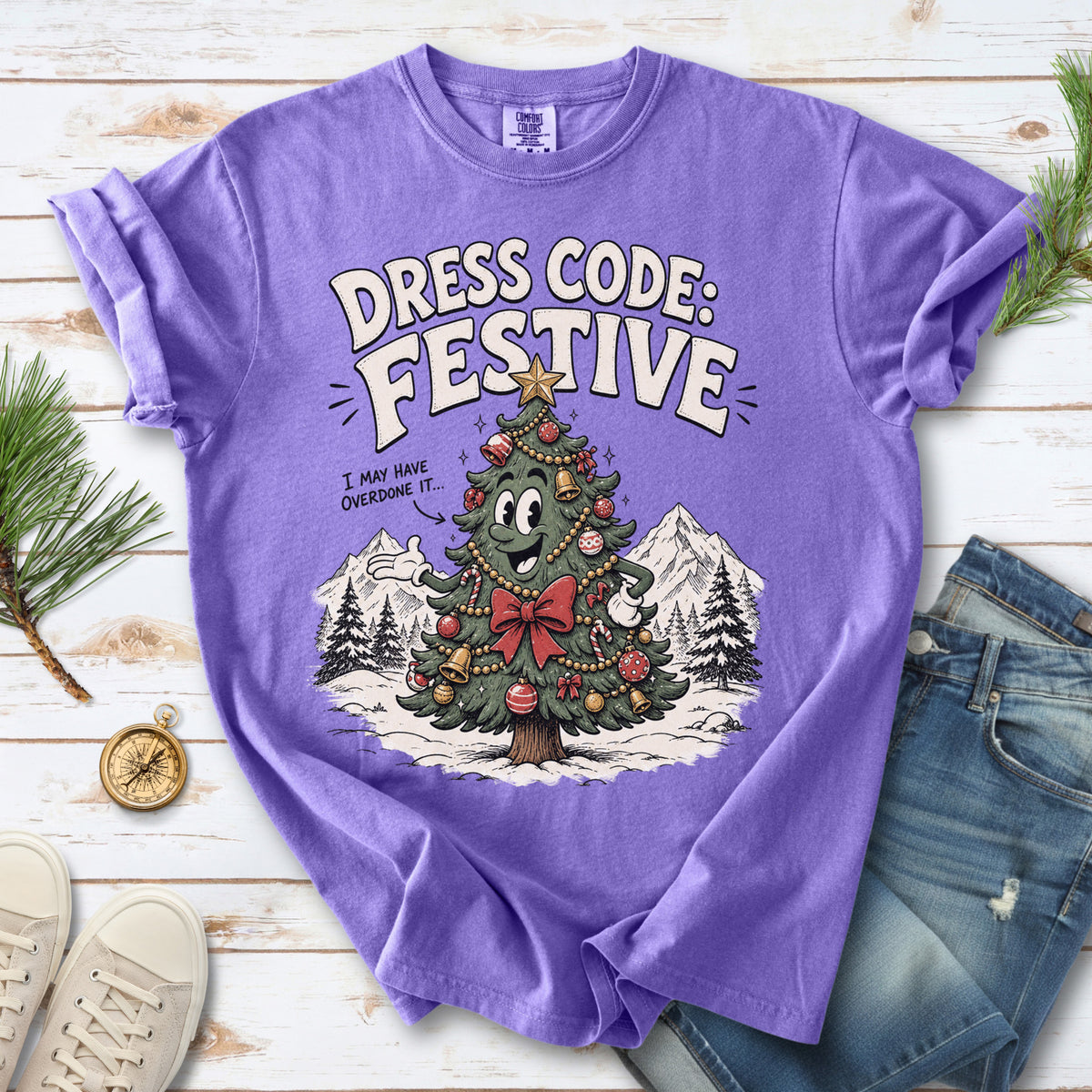 Dress Code Festive Christmas Tree Comfort Colors Shirt – Retro Holiday Tee