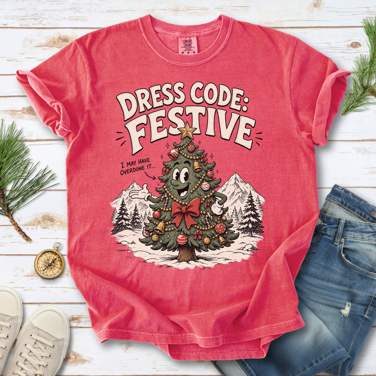 Dress Code Festive Christmas Tree Comfort Colors Shirt – Retro Holiday Tee