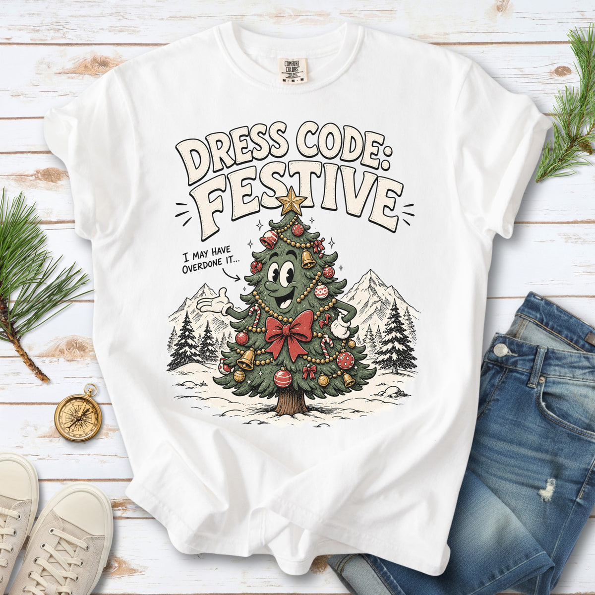 Dress Code Festive Christmas Tree Comfort Colors Shirt – Retro Holiday Tee