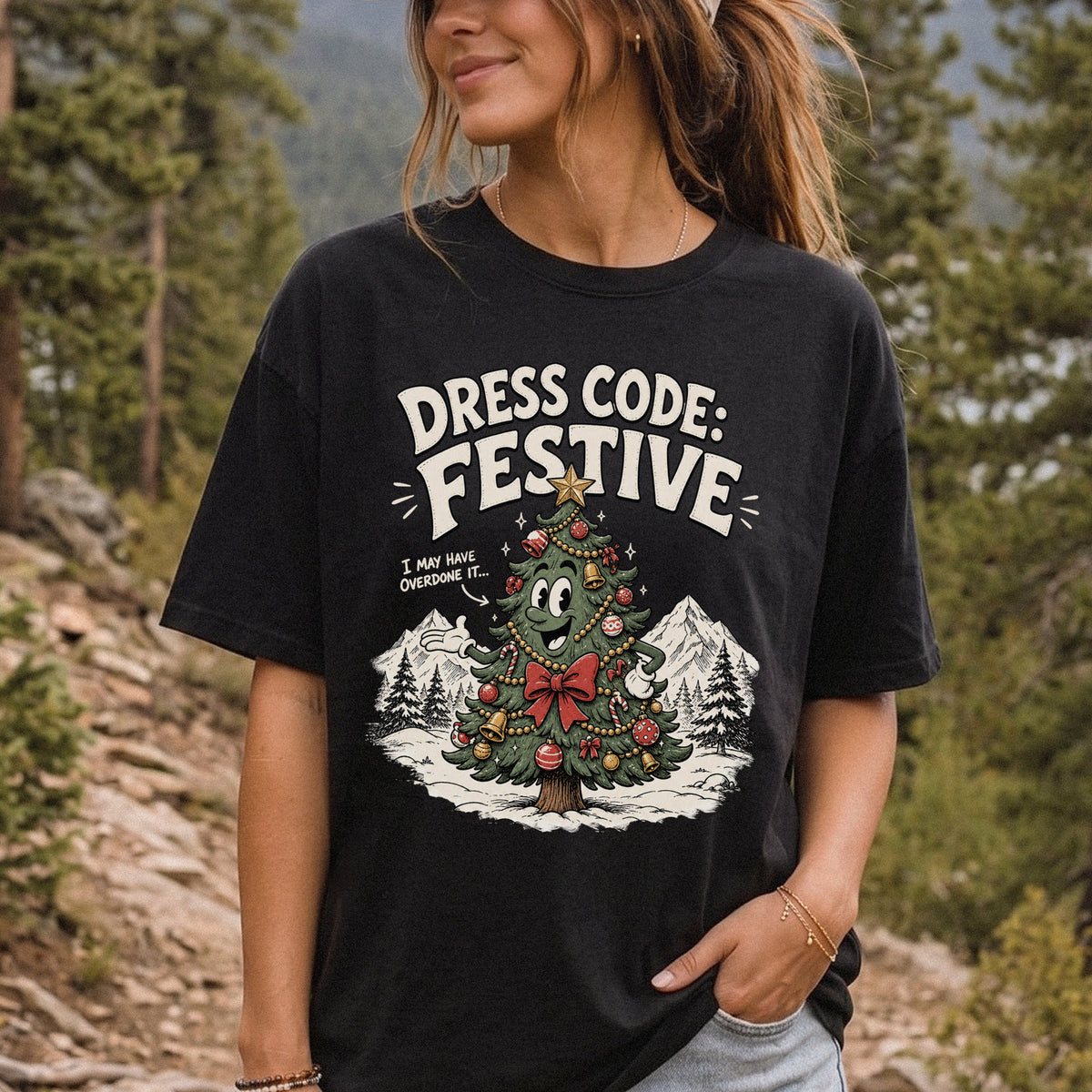 Dress Code Festive Christmas Tree Comfort Colors Shirt – Retro Holiday Tee