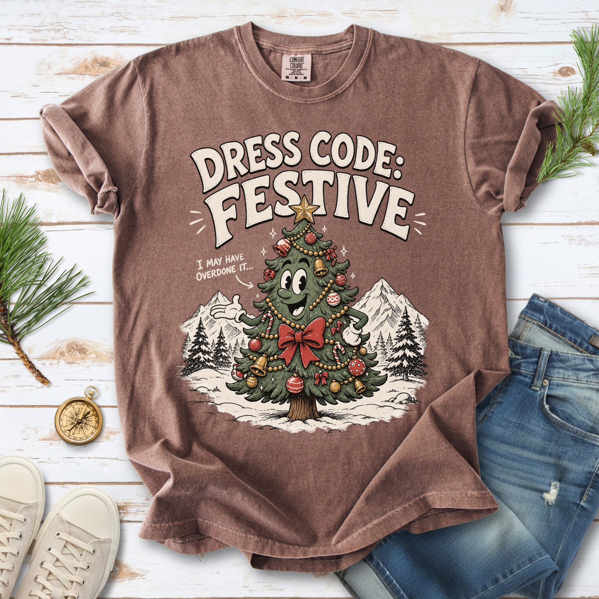Dress Code Festive Christmas Tree Comfort Colors Shirt – Retro Holiday Tee