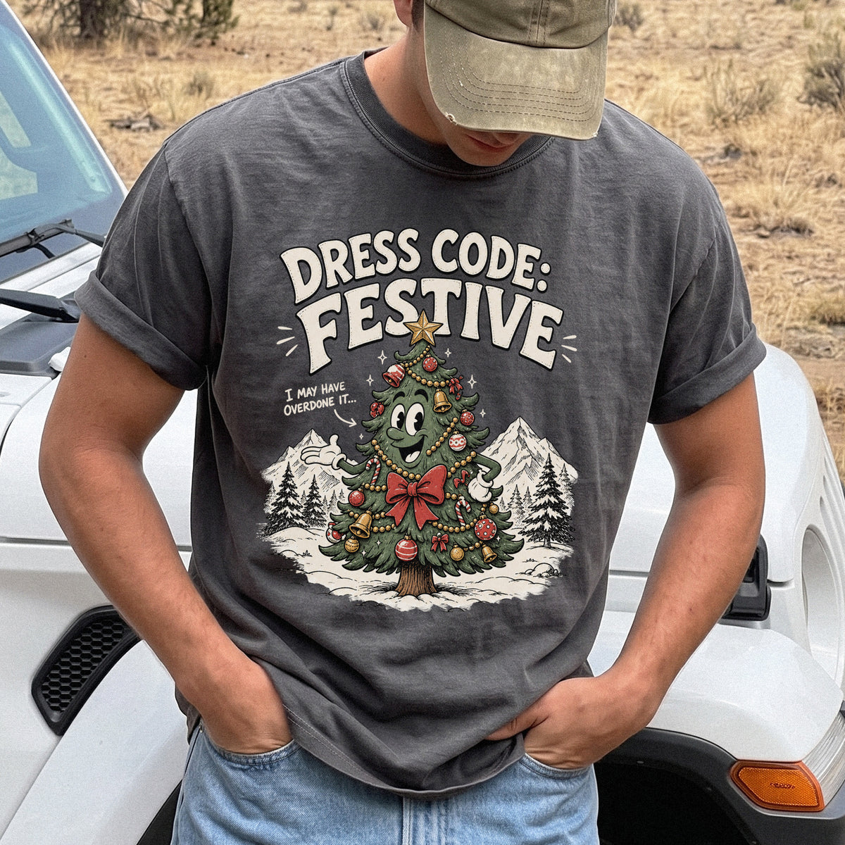 Dress Code Festive Christmas Tree Comfort Colors Shirt – Retro Holiday Tee