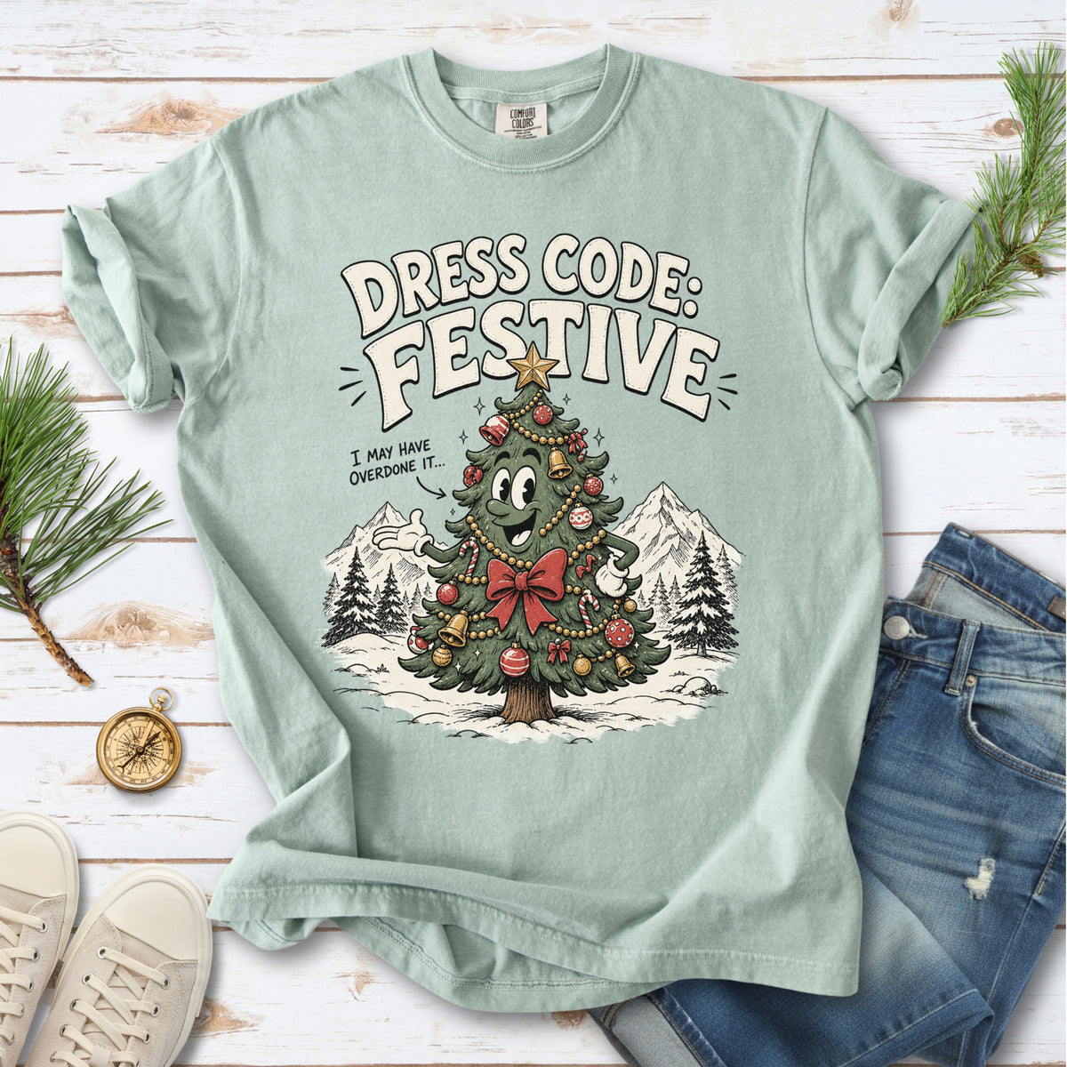 Dress Code Festive Christmas Tree Comfort Colors Shirt – Retro Holiday Tee