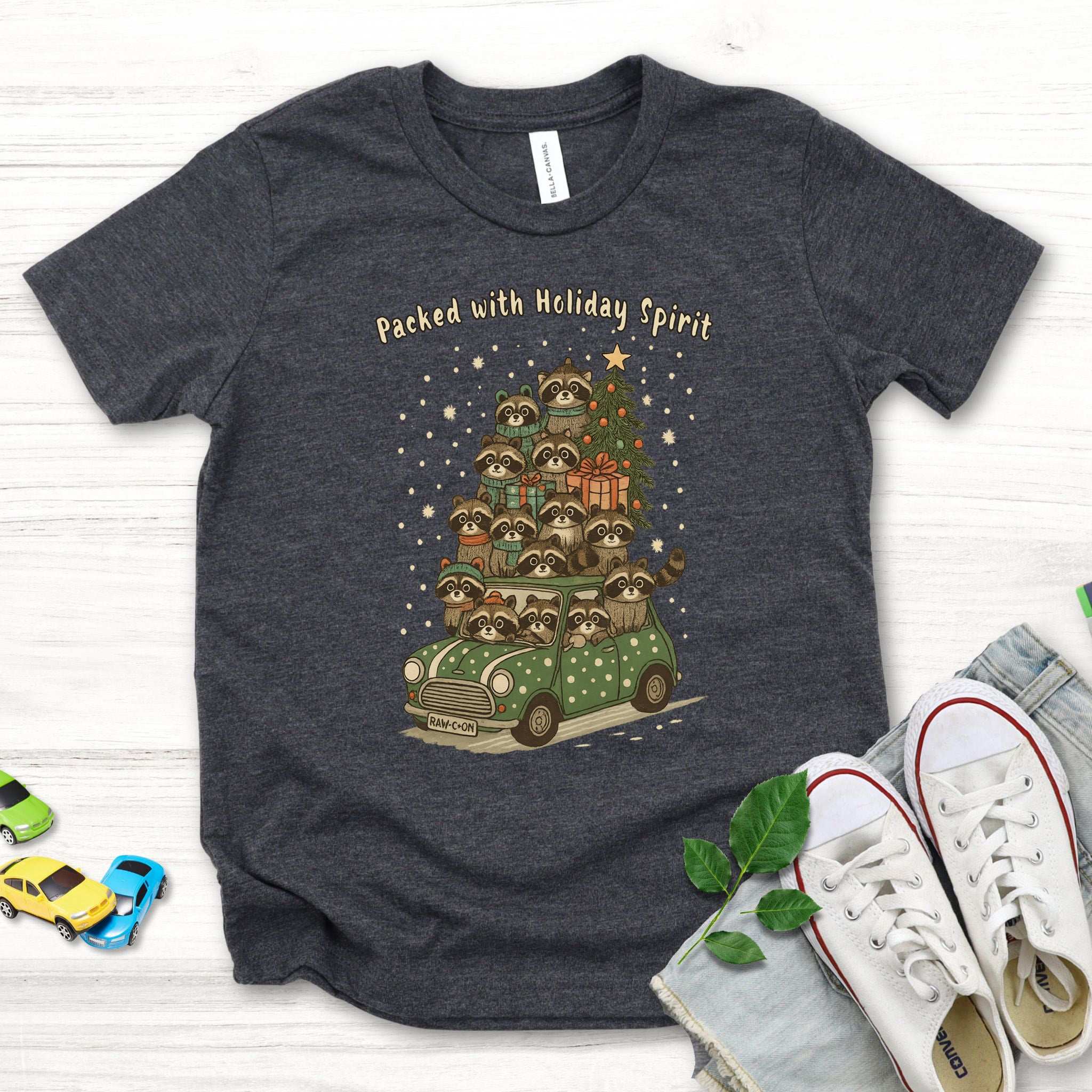 Holiday Raccoon Chaos Kids T-Shirt – Funny Christmas Car Tee - Youth Tee