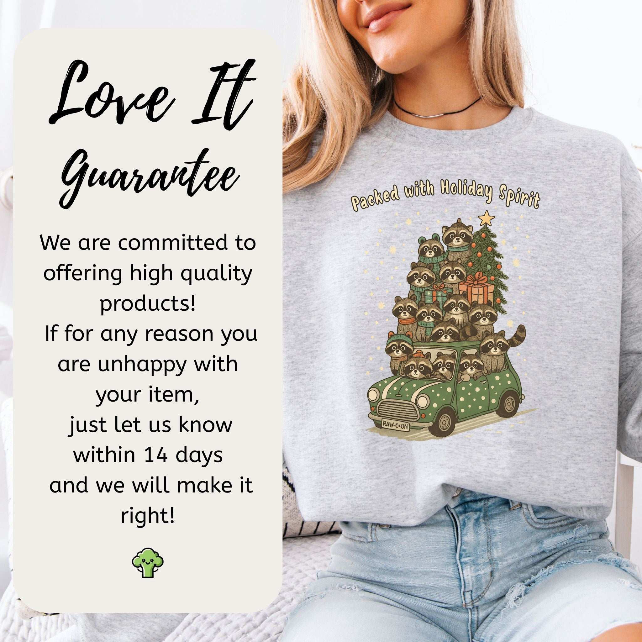 Packed with Holiday Spirit Raccoon Sweatshirt – Funny Christmas Car Chaos