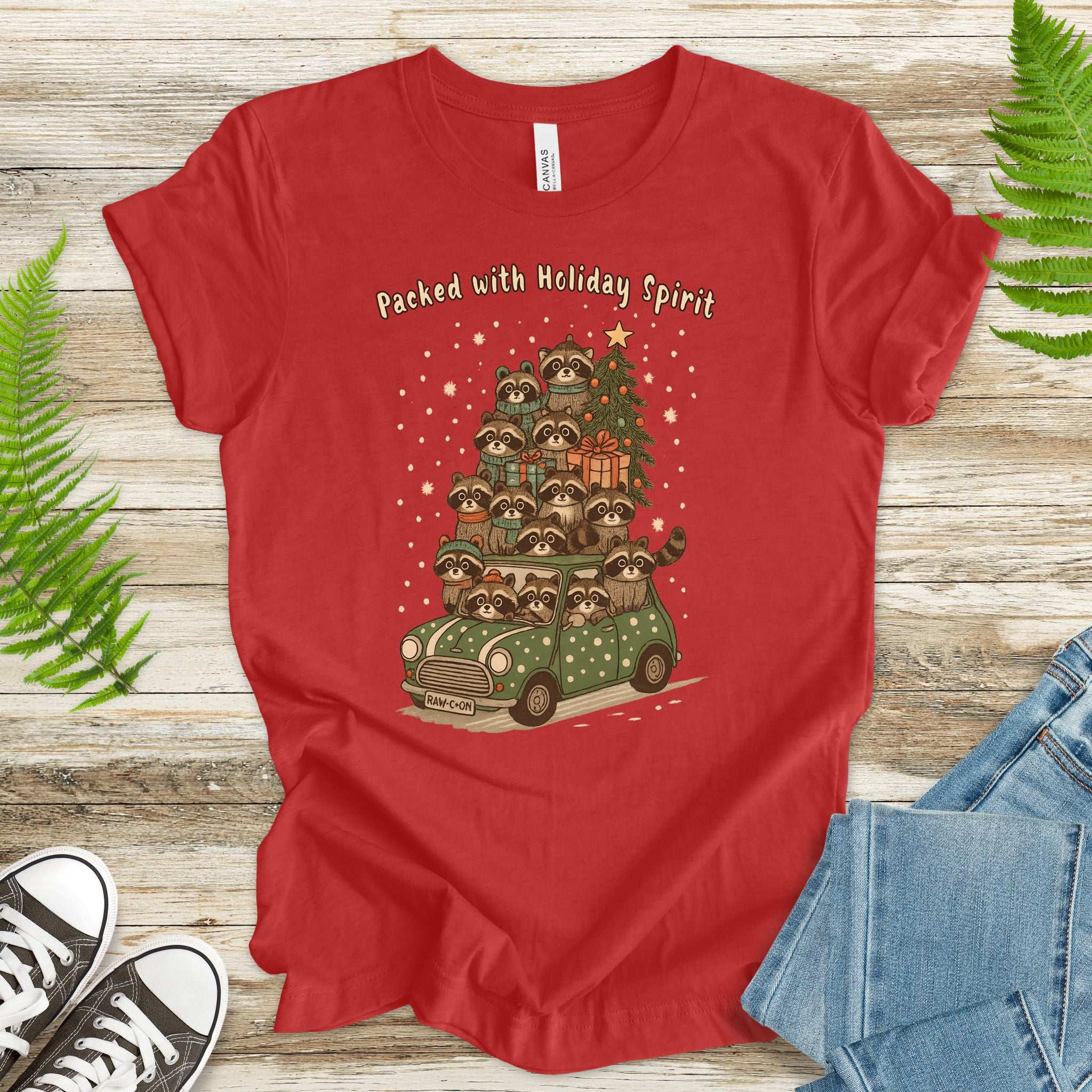 Packed with Holiday Spirit Raccoon T-Shirt – Funny Christmas Car Chaos Tee