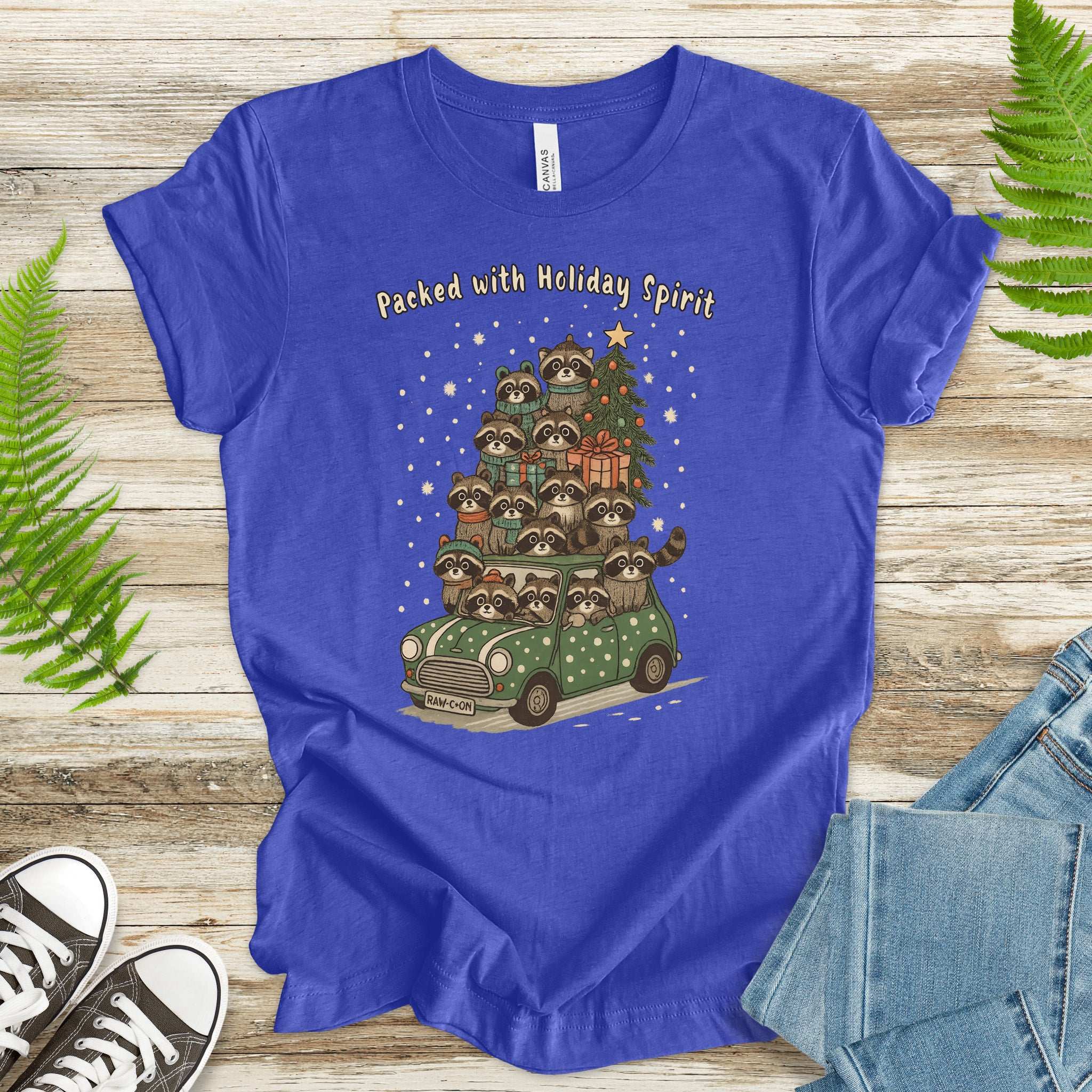 Packed with Holiday Spirit Raccoon T-Shirt – Funny Christmas Car Chaos Tee