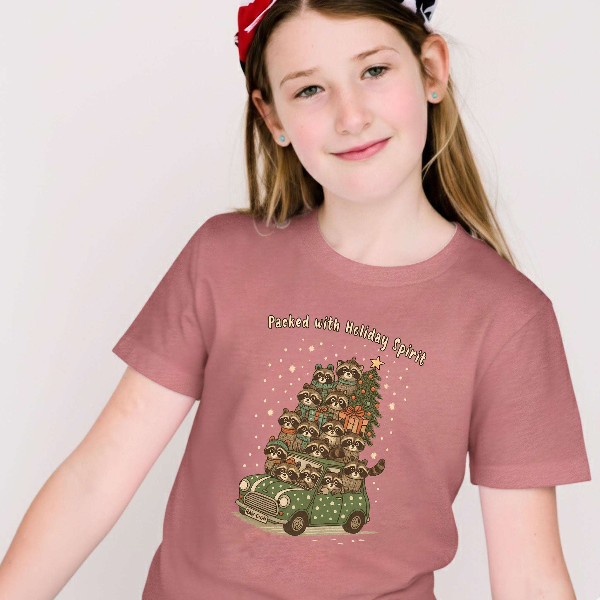 Holiday Raccoon Chaos Kids T-Shirt – Funny Christmas Car Tee - Youth Tee