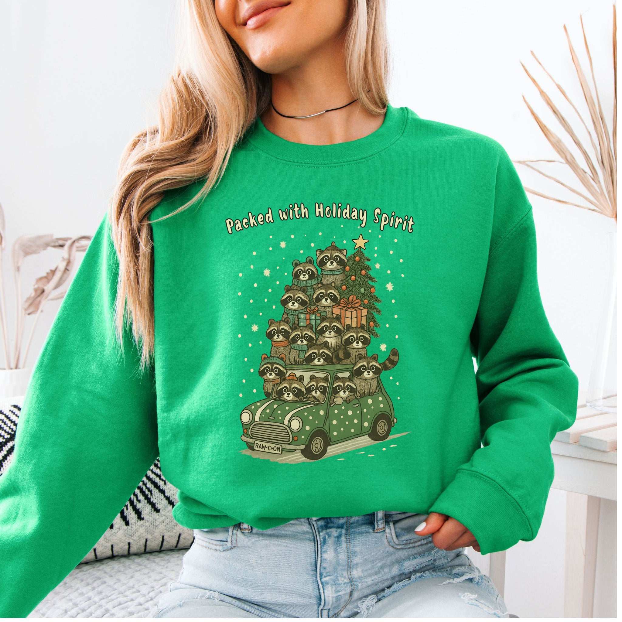 Packed with Holiday Spirit Raccoon Sweatshirt – Funny Christmas Car Chaos