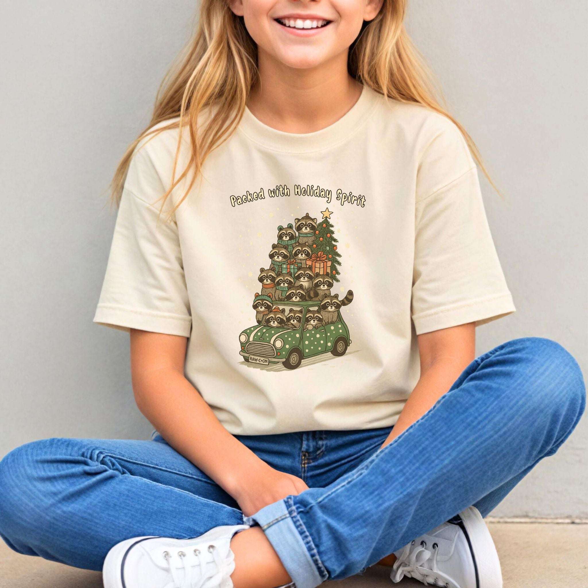 Holiday Raccoon Chaos Kids T-Shirt – Funny Christmas Car Tee - Youth Tee