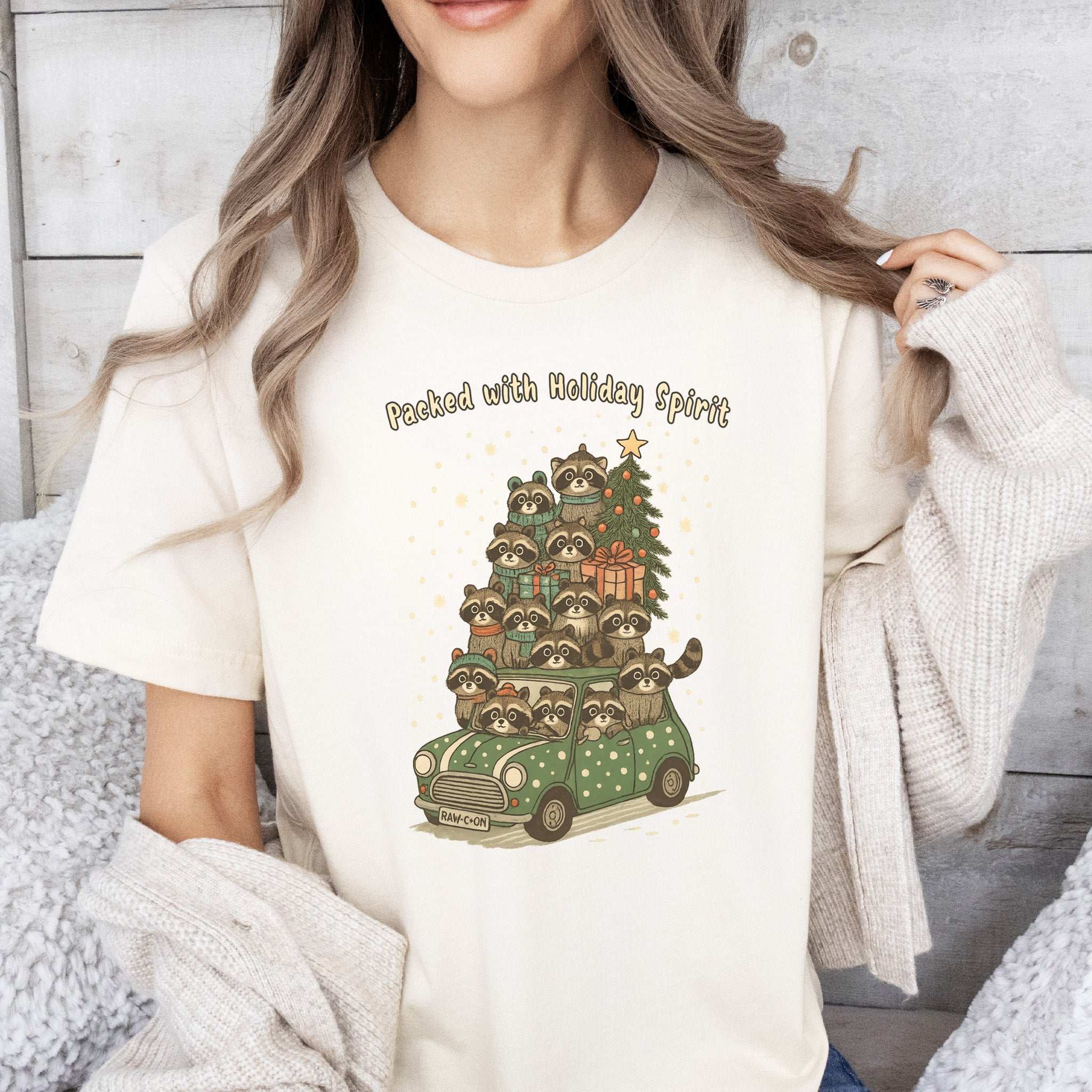 Packed with Holiday Spirit Raccoon T-Shirt – Funny Christmas Car Chaos Tee