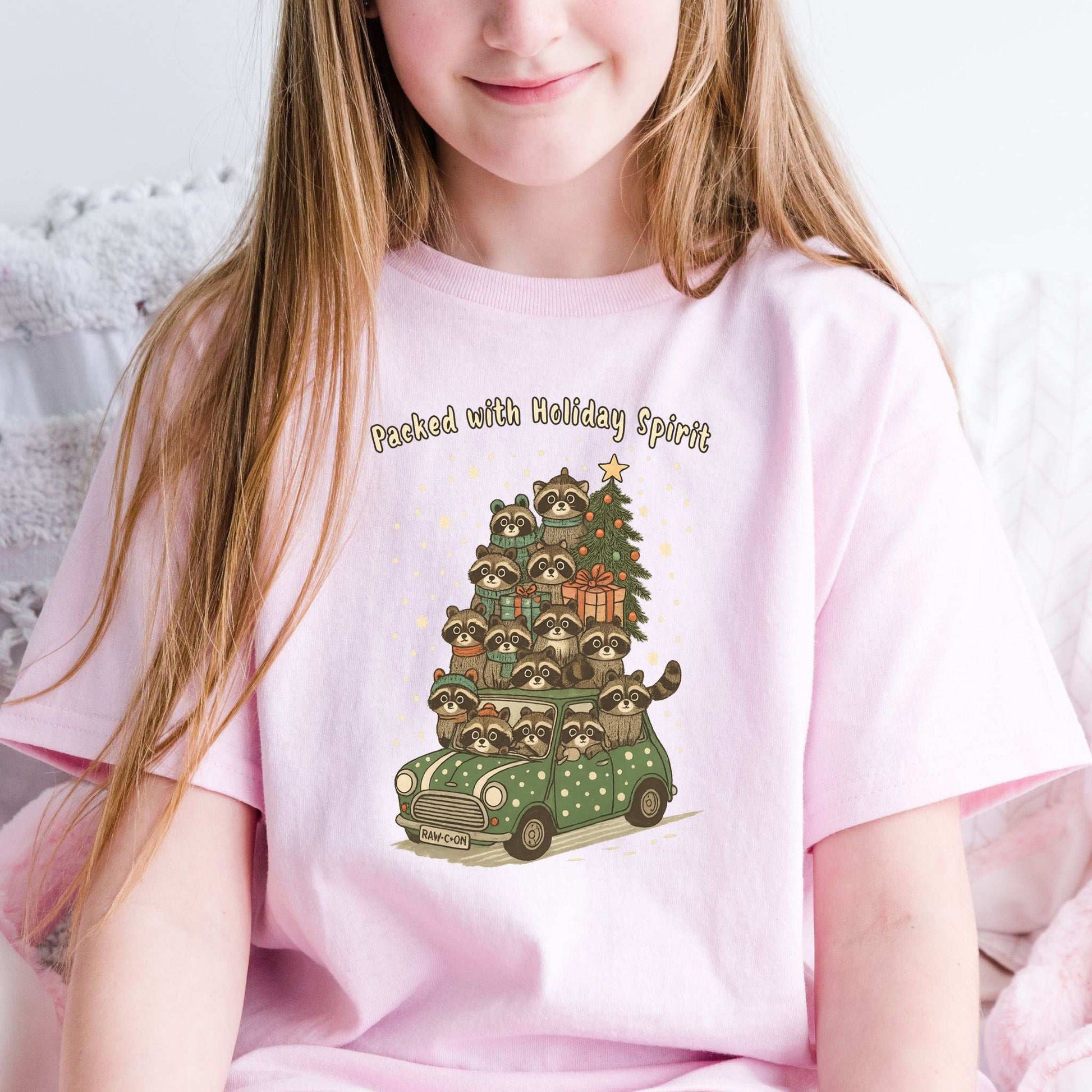 Holiday Raccoon Chaos Kids T-Shirt – Funny Christmas Car Tee - Youth Tee