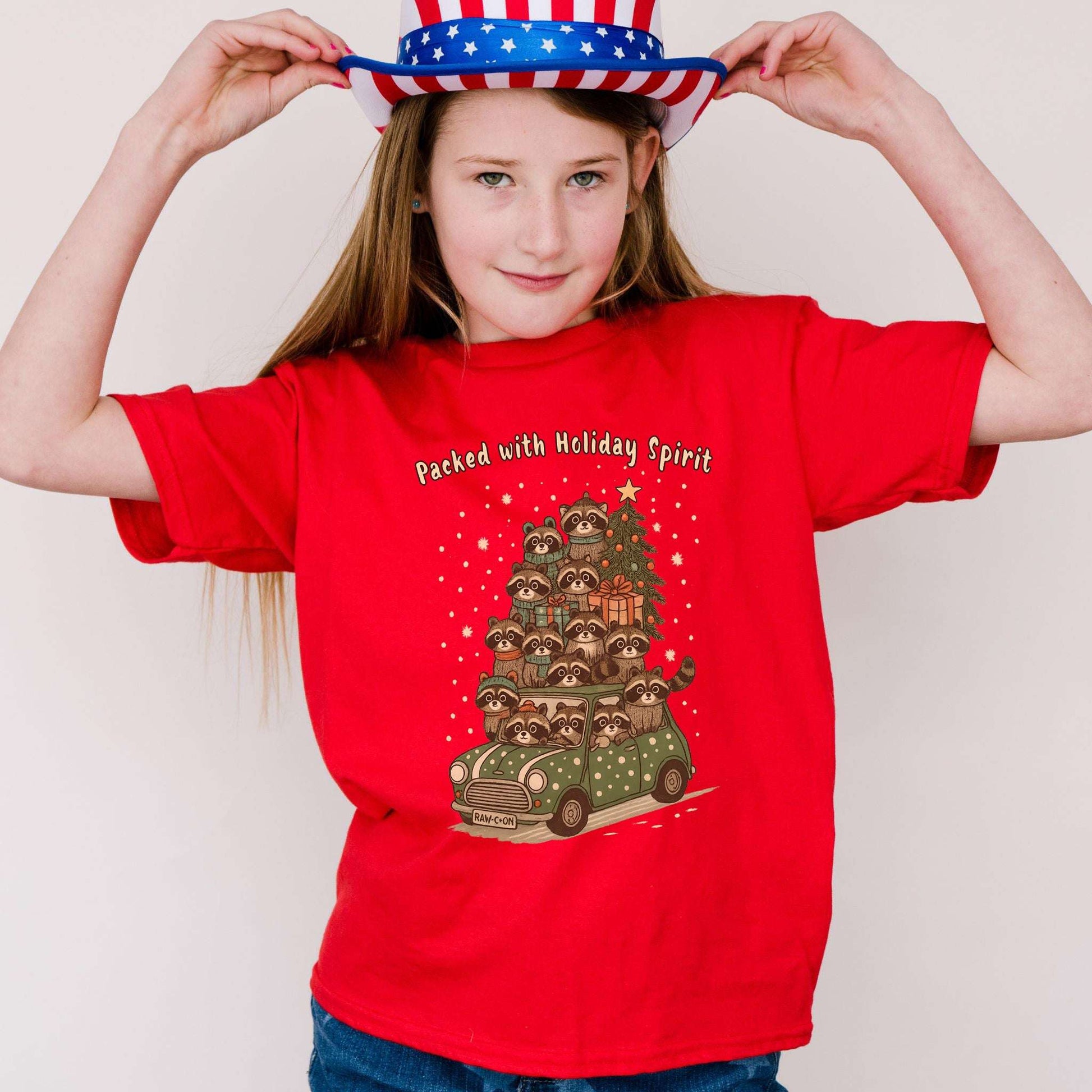 Holiday Raccoon Chaos Kids T-Shirt – Funny Christmas Car Tee - Youth Tee