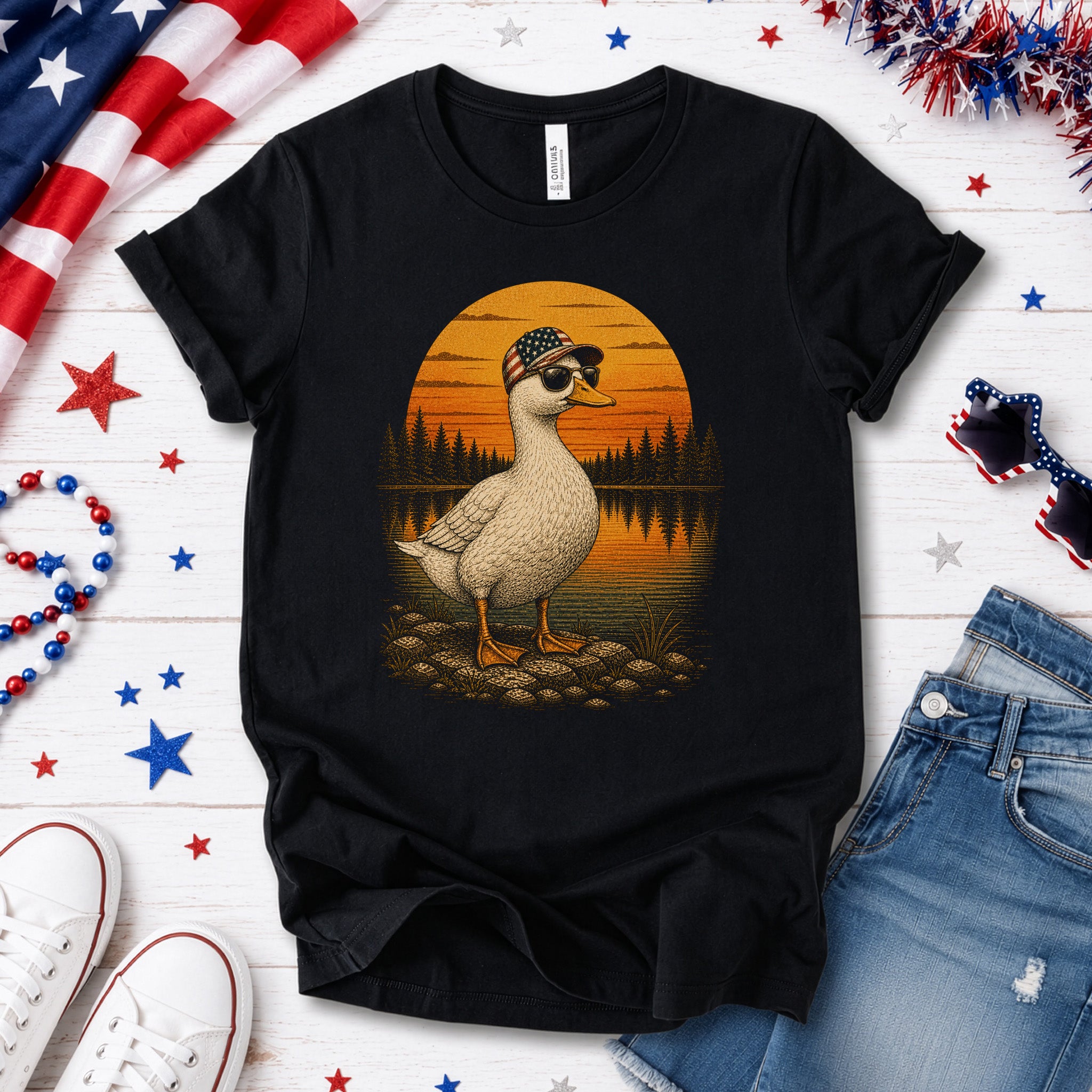 Duck of Freedom Patriotic Duck 4th of July Americana Nature T-Shirt