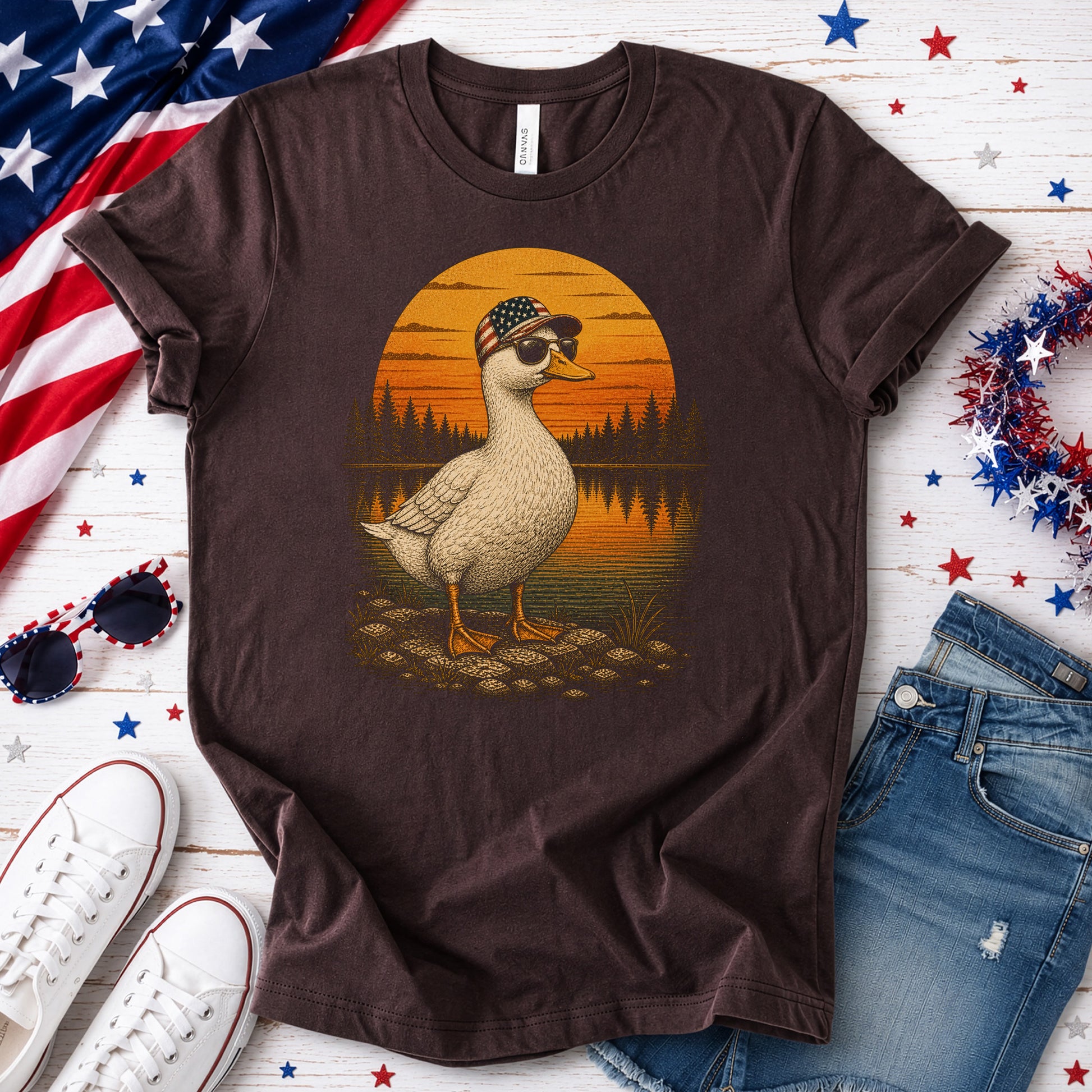 Duck of Freedom Patriotic Duck 4th of July Americana Nature T-Shirt