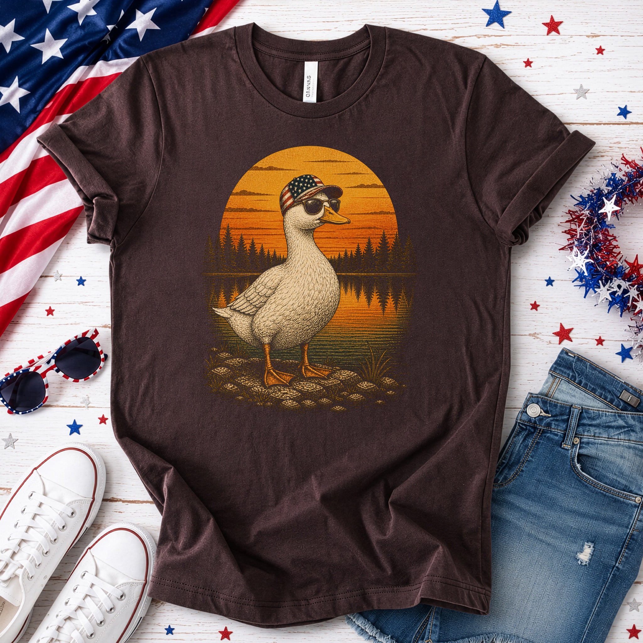 Duck of Freedom Patriotic Duck 4th of July Americana Nature T-Shirt