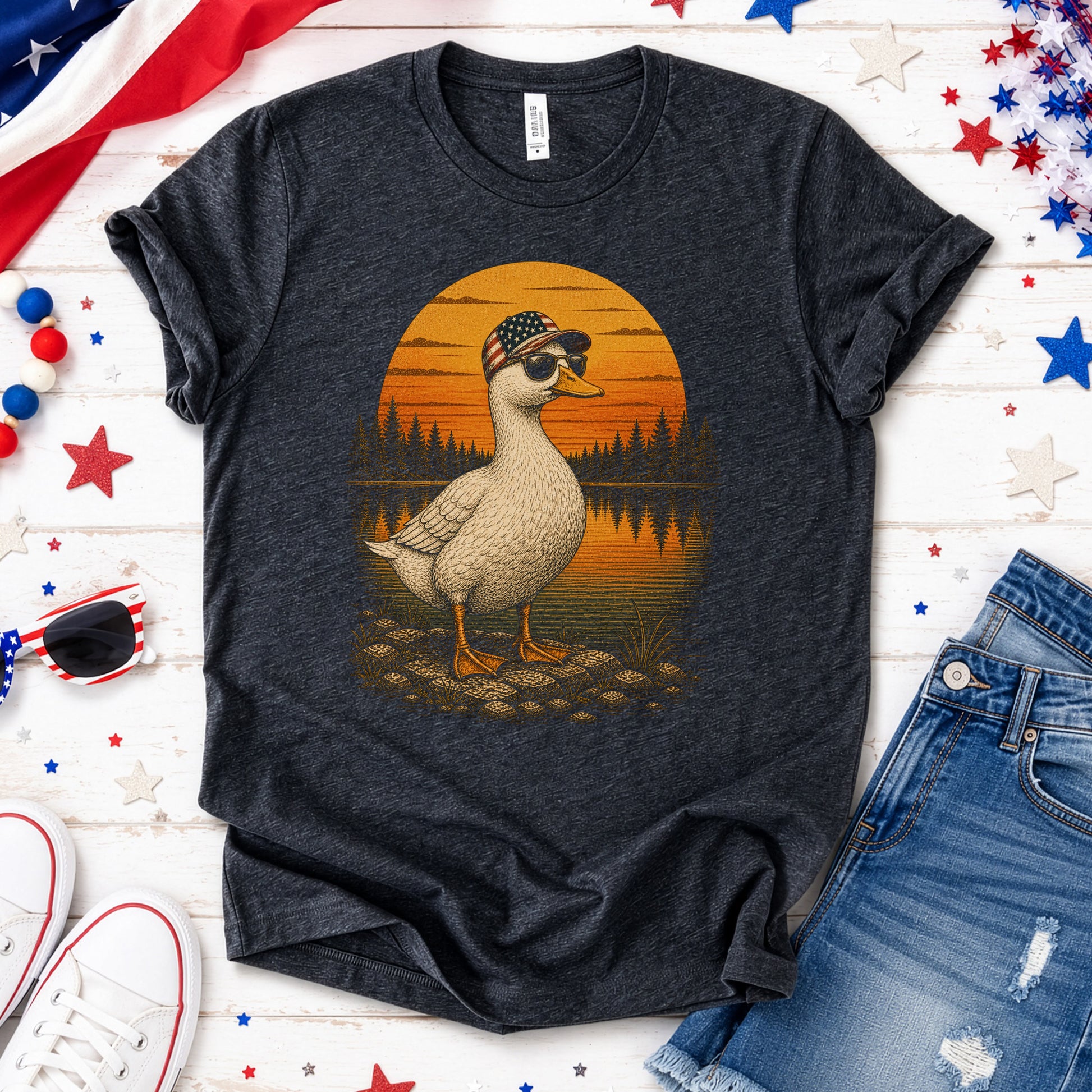 Duck of Freedom Patriotic Duck 4th of July Americana Nature T-Shirt