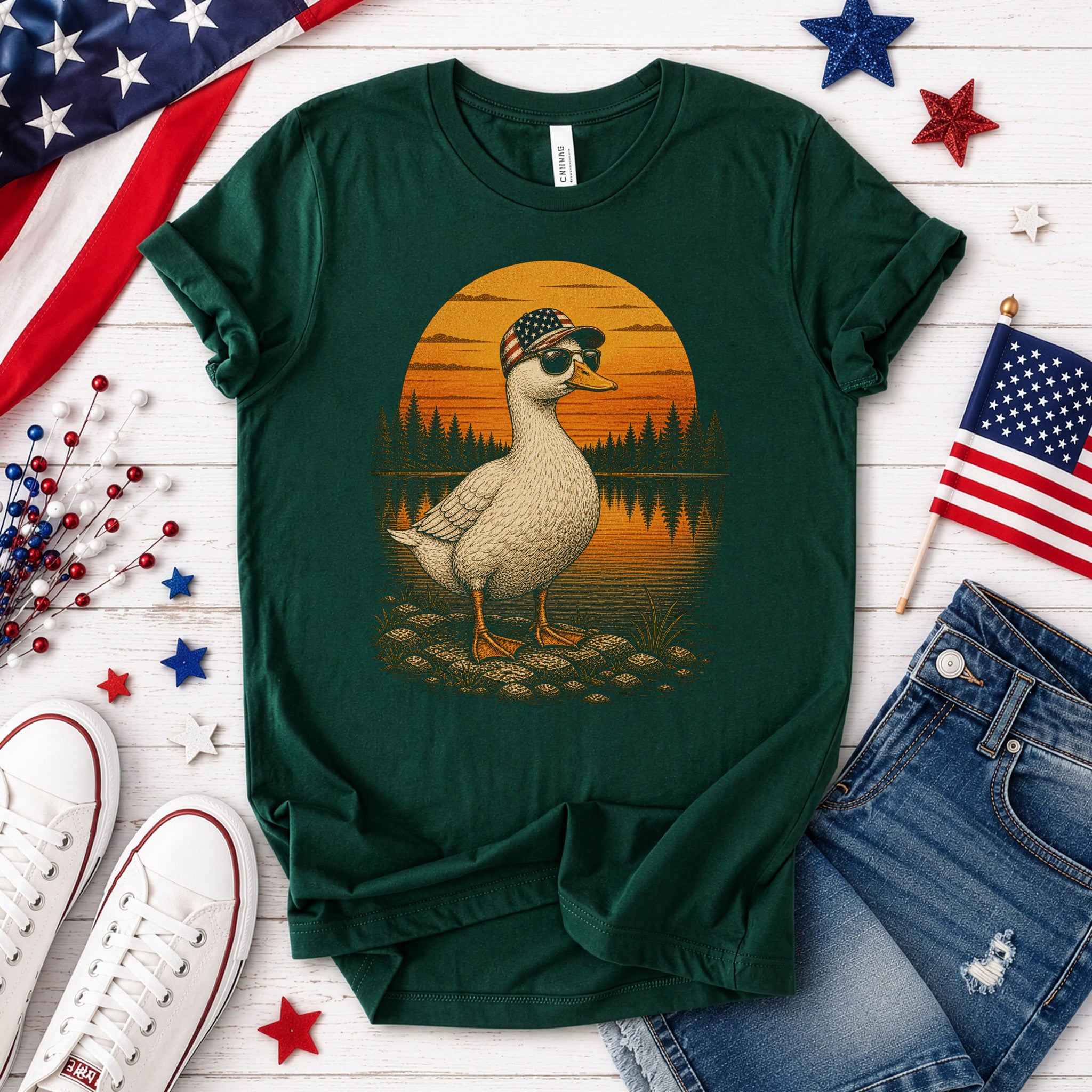 Duck of Freedom Patriotic Duck 4th of July Americana Nature T-Shirt