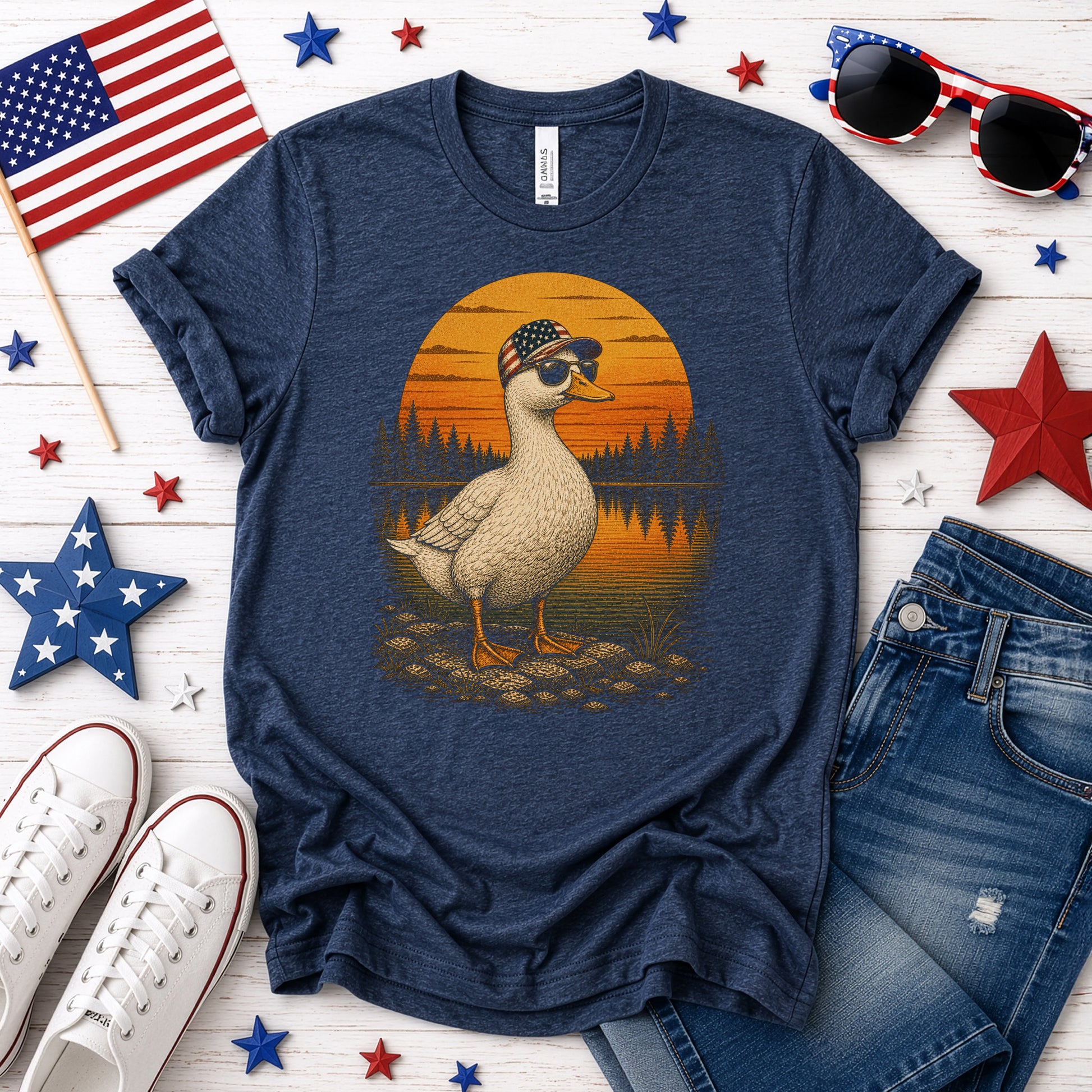 Duck of Freedom Patriotic Duck 4th of July Americana Nature T-Shirt
