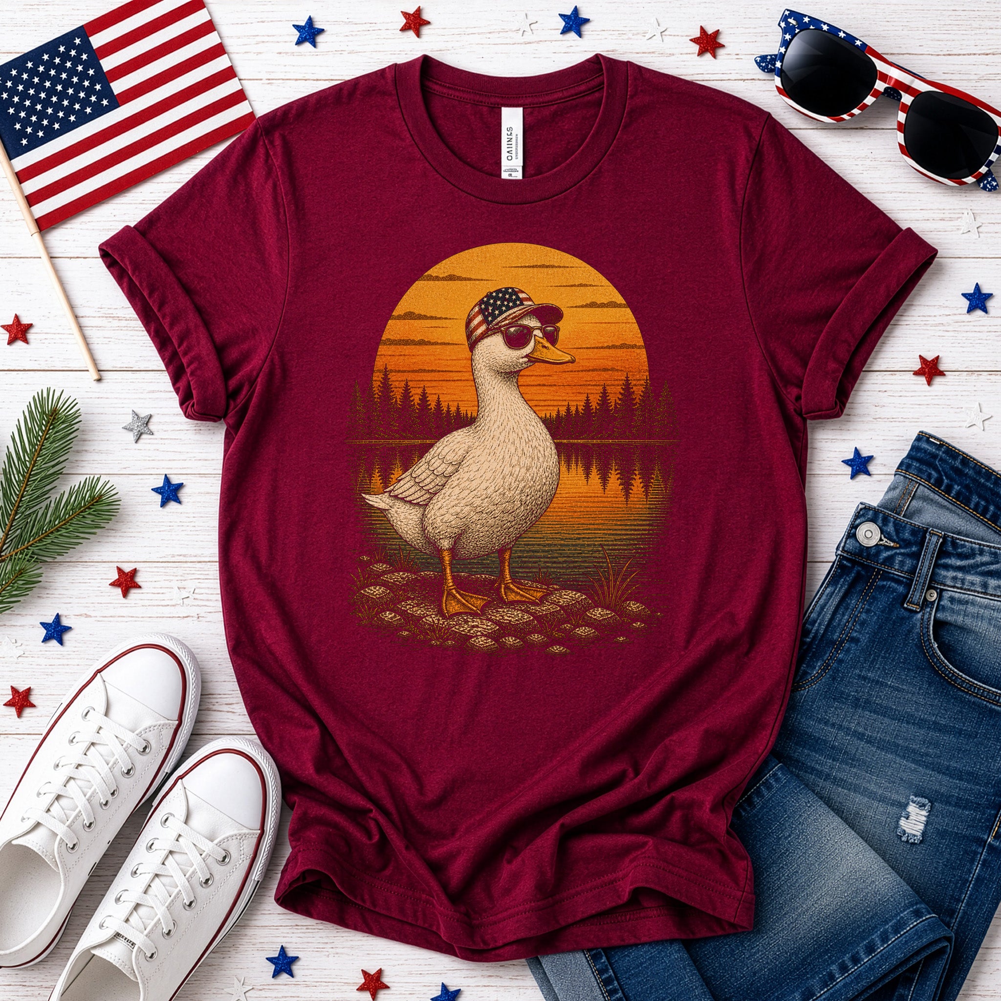 Duck of Freedom Patriotic Duck 4th of July Americana Nature T-Shirt
