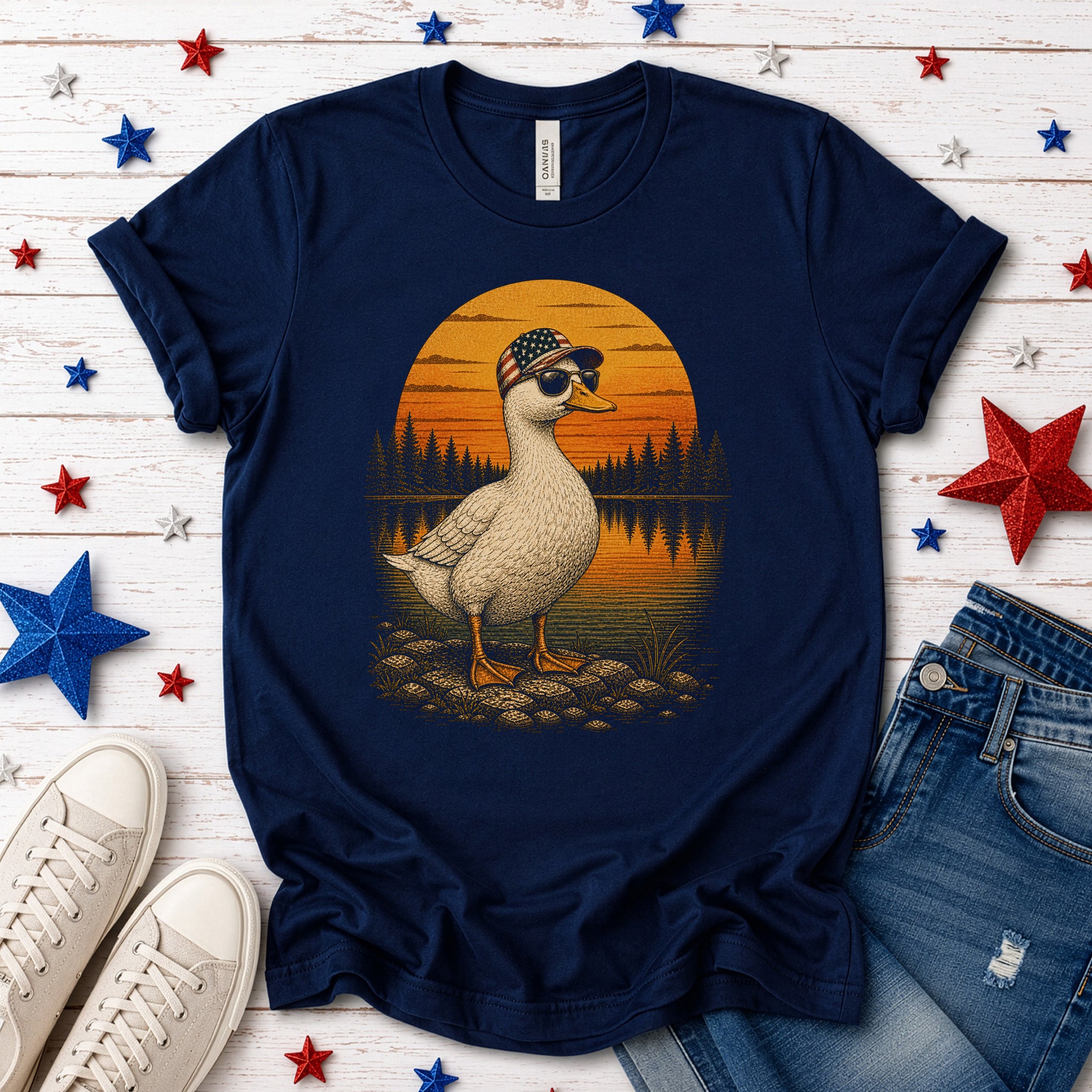 Duck of Freedom Patriotic Duck 4th of July Americana Nature T-Shirt