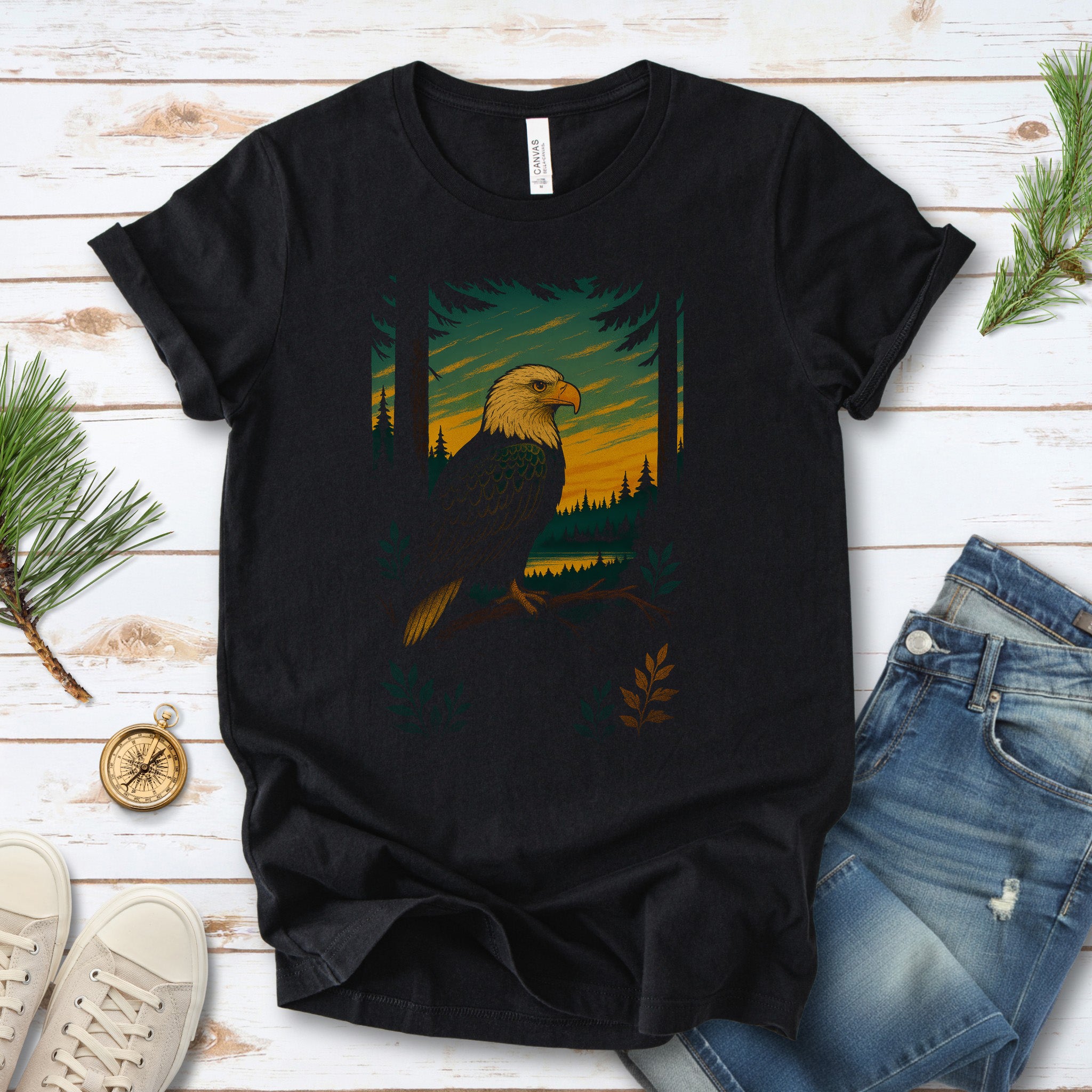Eagle Spirit Animal T-Shirt – Sunset Forest Majesty