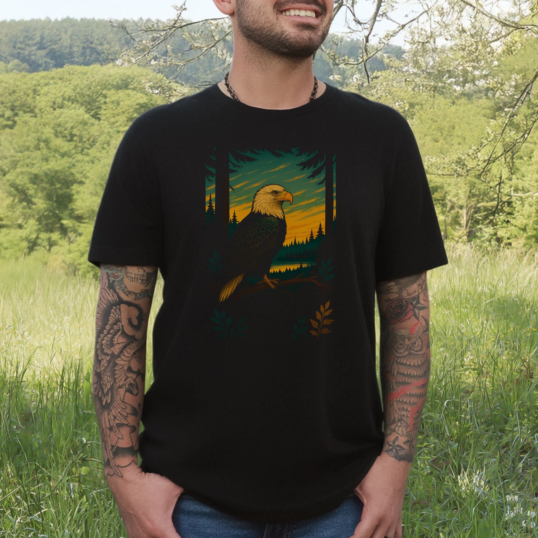 Eagle Spirit Animal T-Shirt – Sunset Forest Majesty