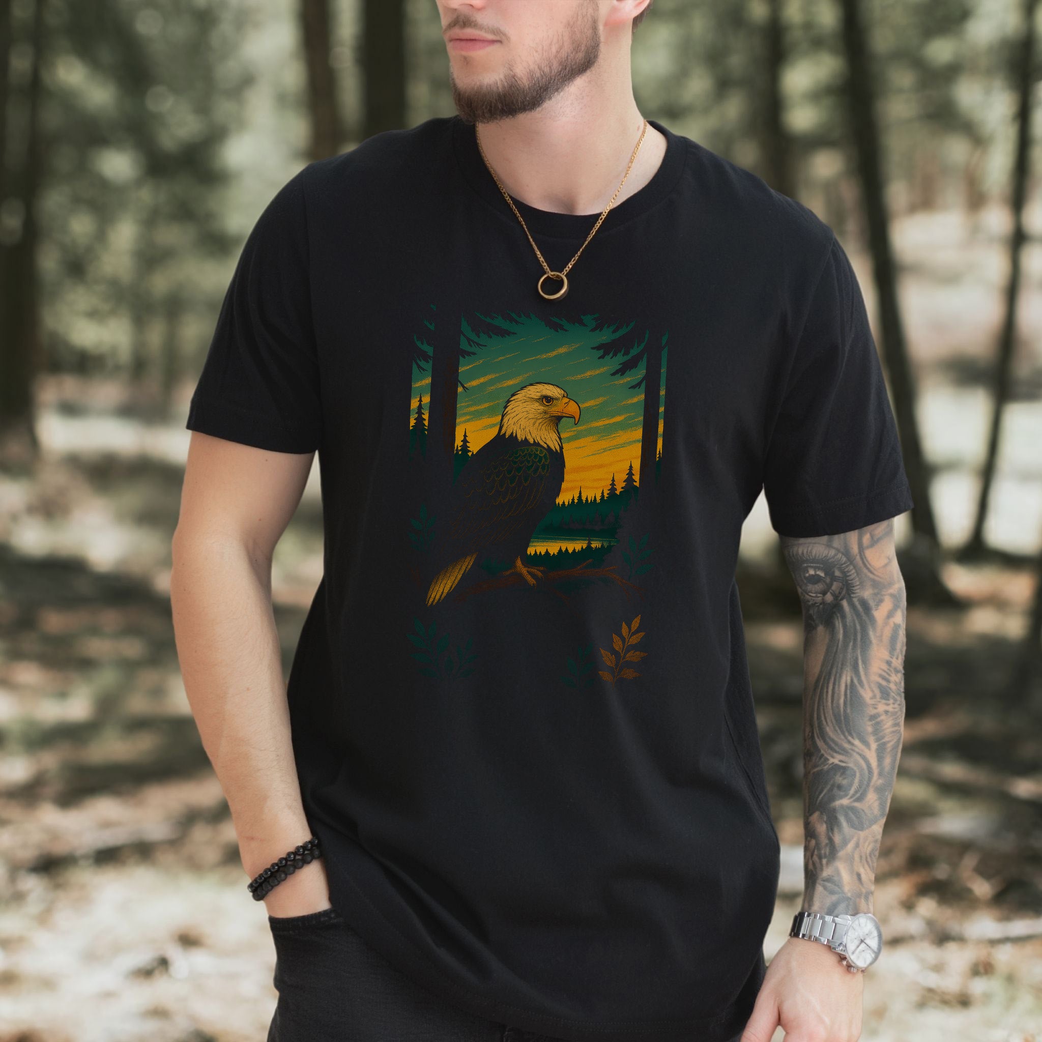 Eagle Spirit Animal T-Shirt – Sunset Forest Majesty