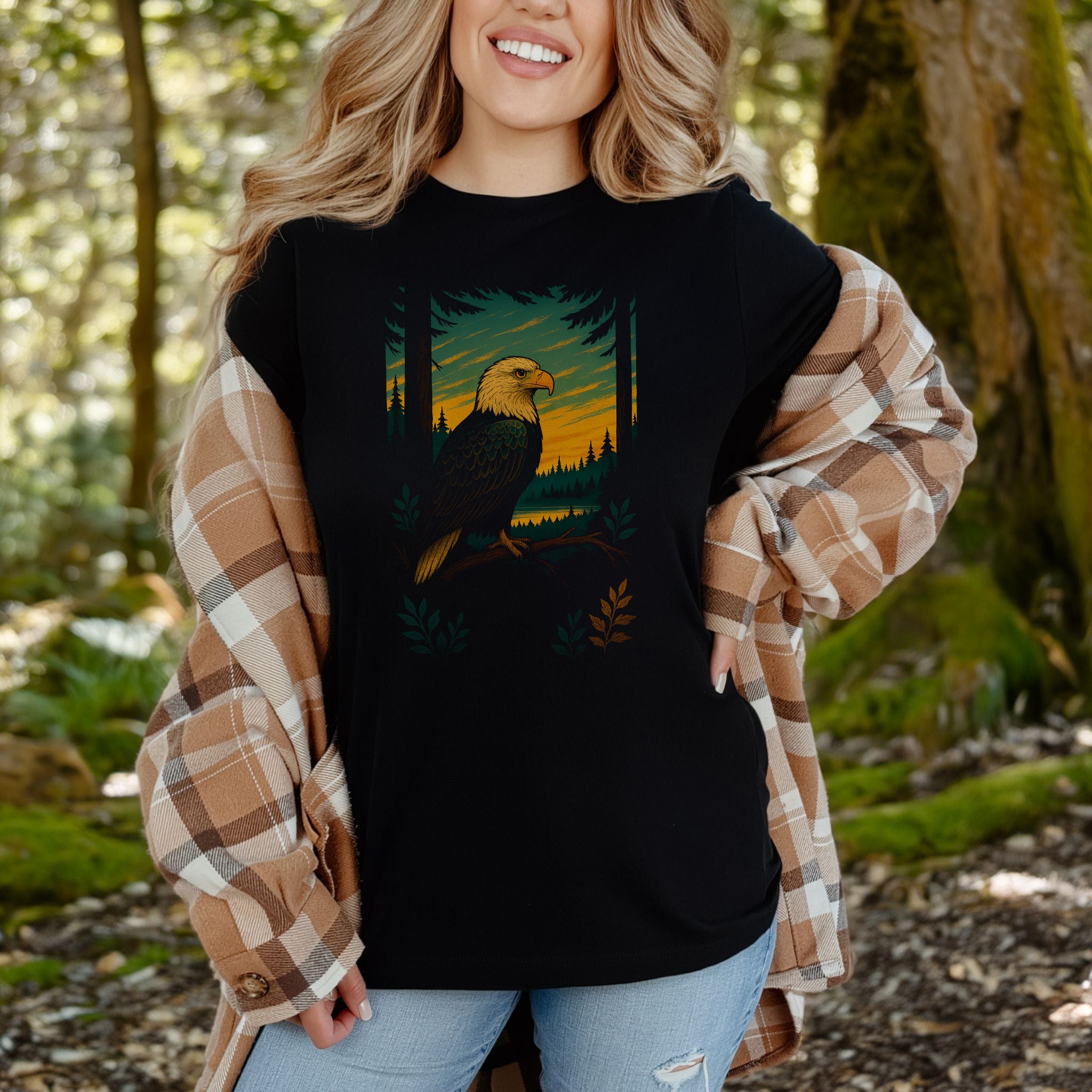 Eagle Spirit Animal T-Shirt – Sunset Forest Majesty