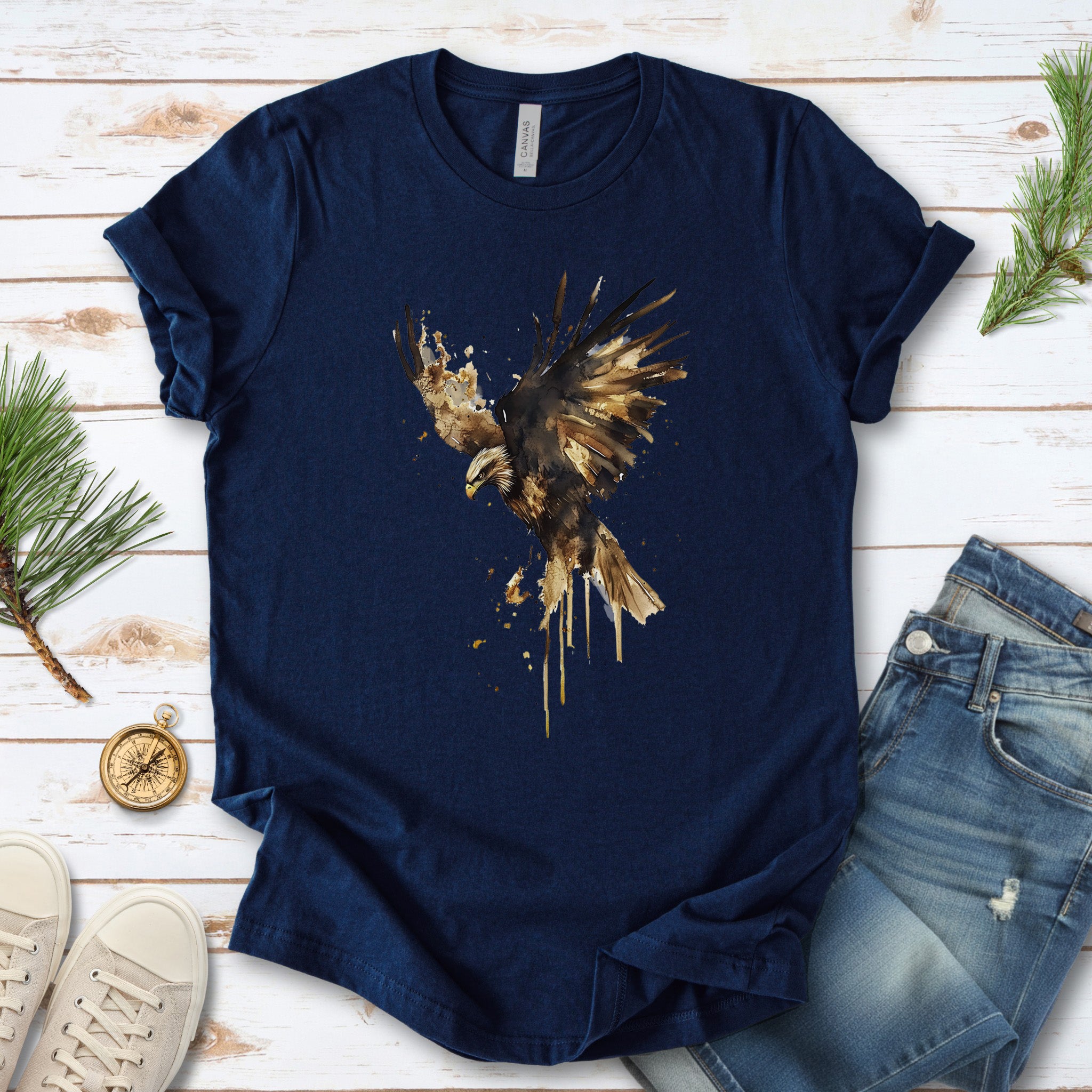 Watercolor Eagle T-Shirt – Vintage American Wildlife Tee
