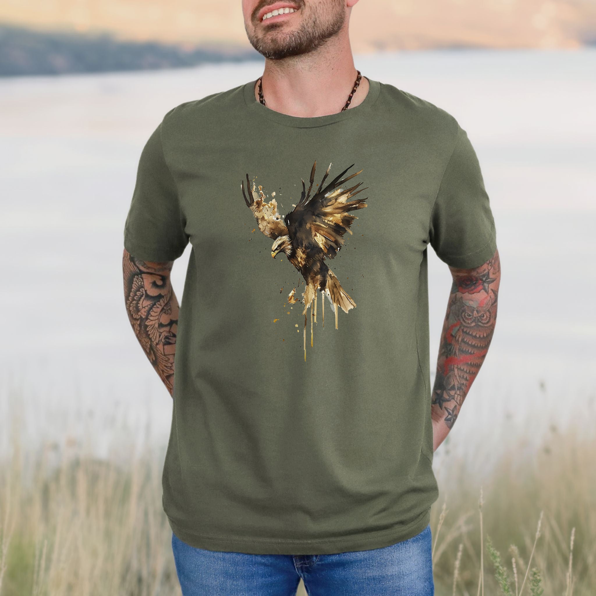 Watercolor Eagle T-Shirt – Vintage American Wildlife Tee
