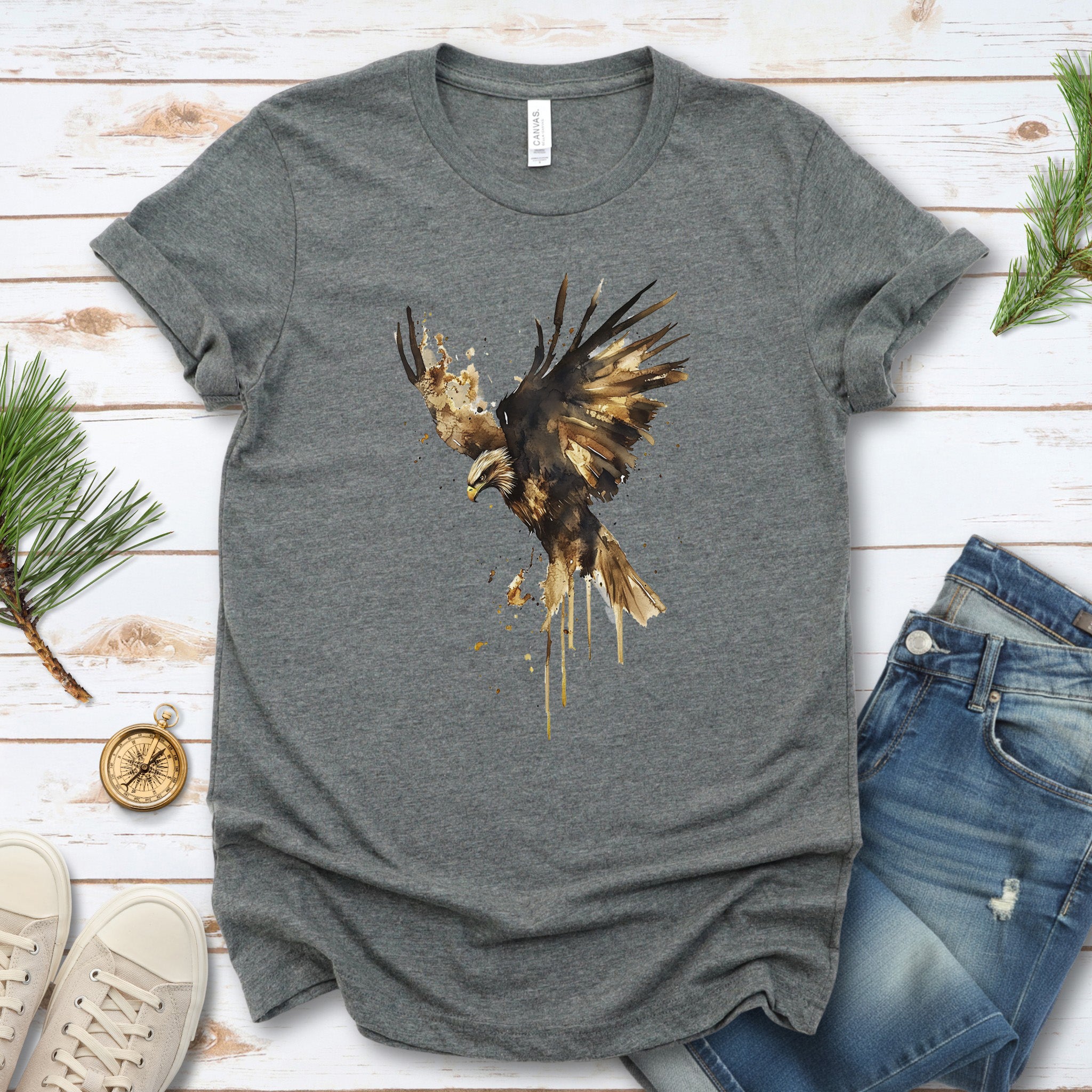 Watercolor Eagle T-Shirt – Vintage American Wildlife Tee