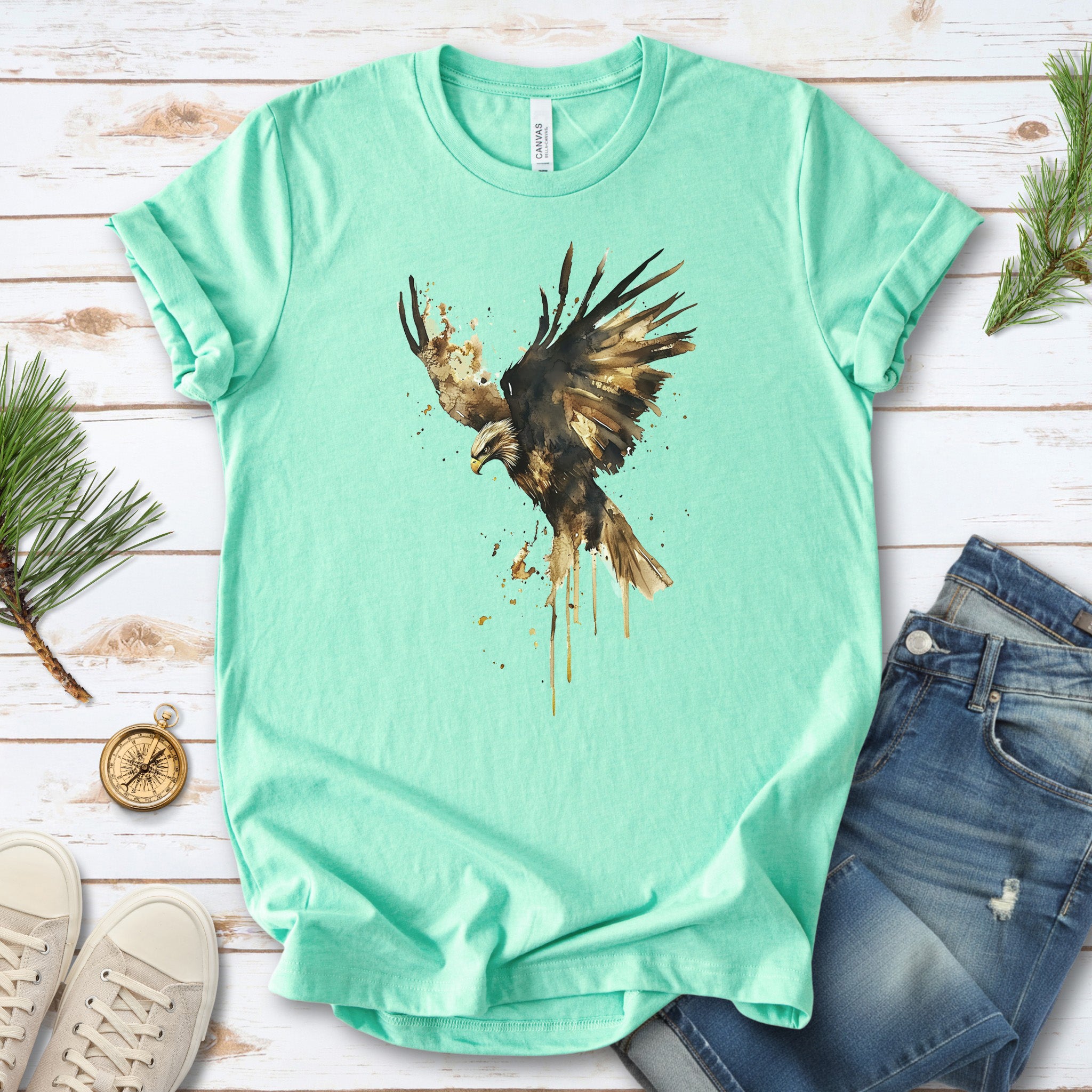 Watercolor Eagle T-Shirt – Vintage American Wildlife Tee