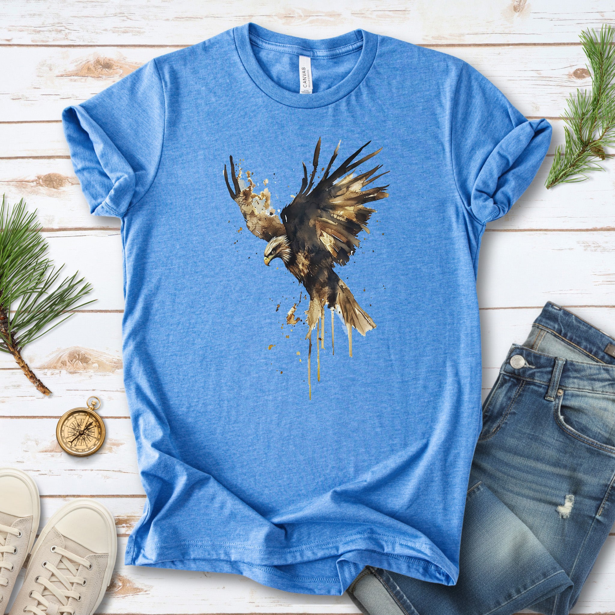 Watercolor Eagle T-Shirt – Vintage American Wildlife Tee