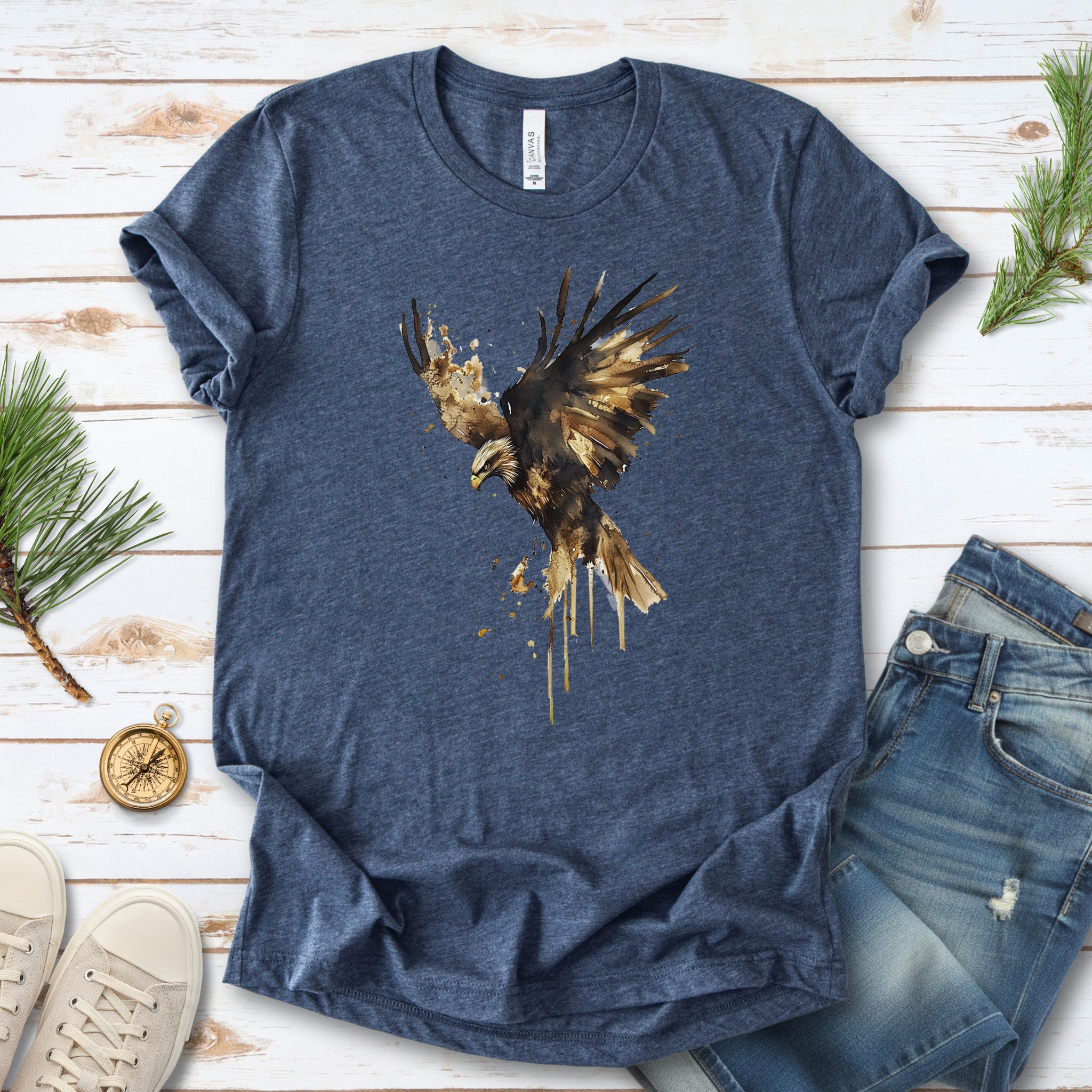 Watercolor Eagle T-Shirt – Vintage American Wildlife Tee