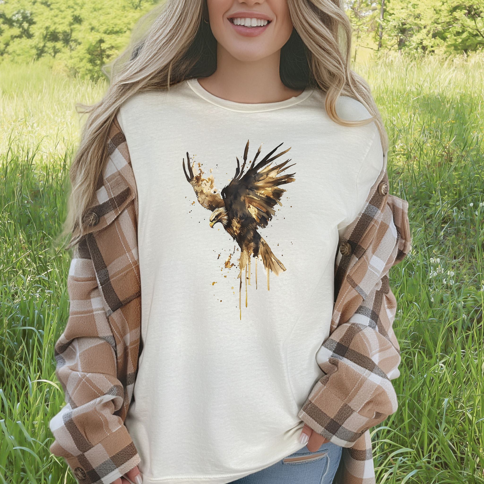 Watercolor Eagle T-Shirt – Vintage American Wildlife Tee