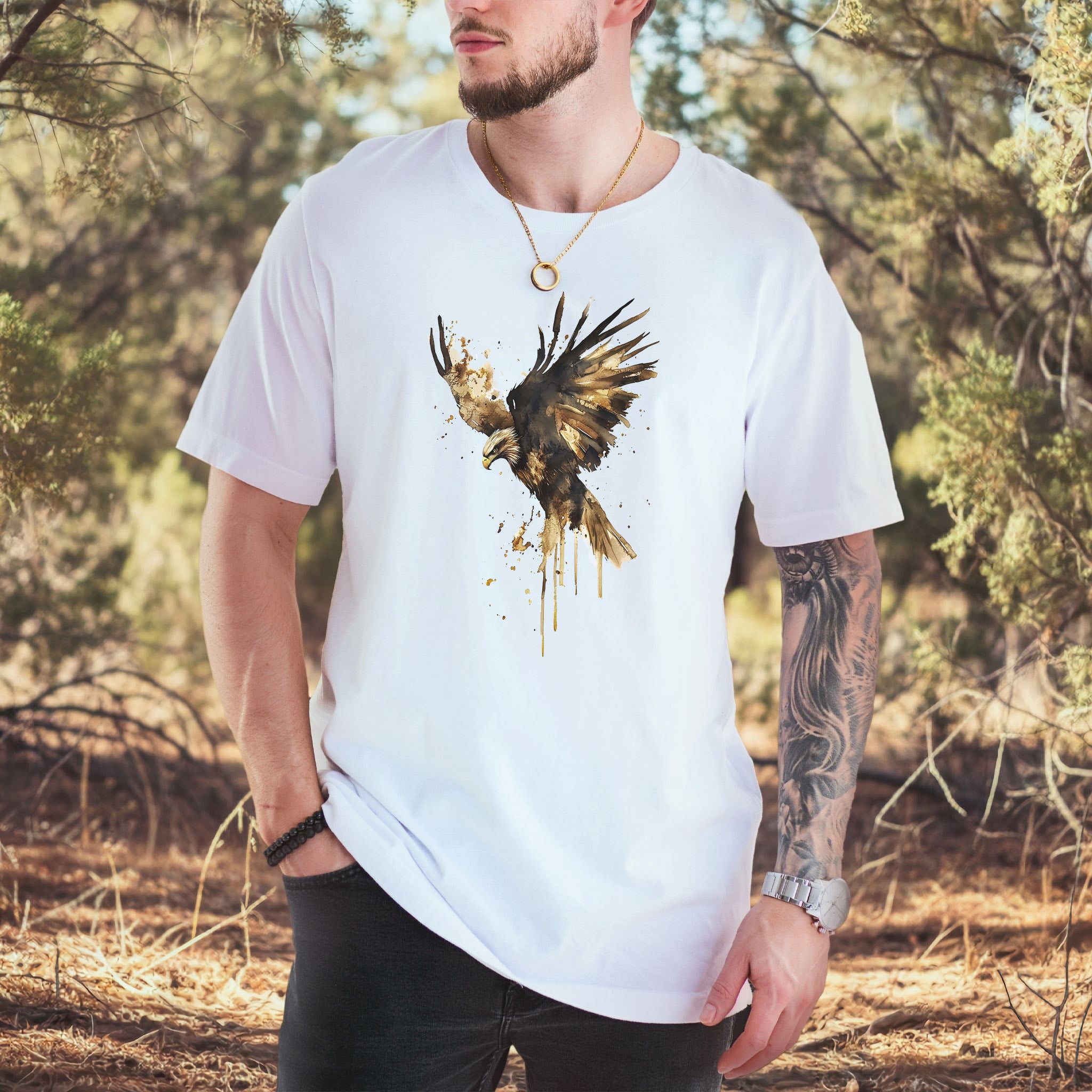 Watercolor Eagle T-Shirt – Vintage American Wildlife Tee