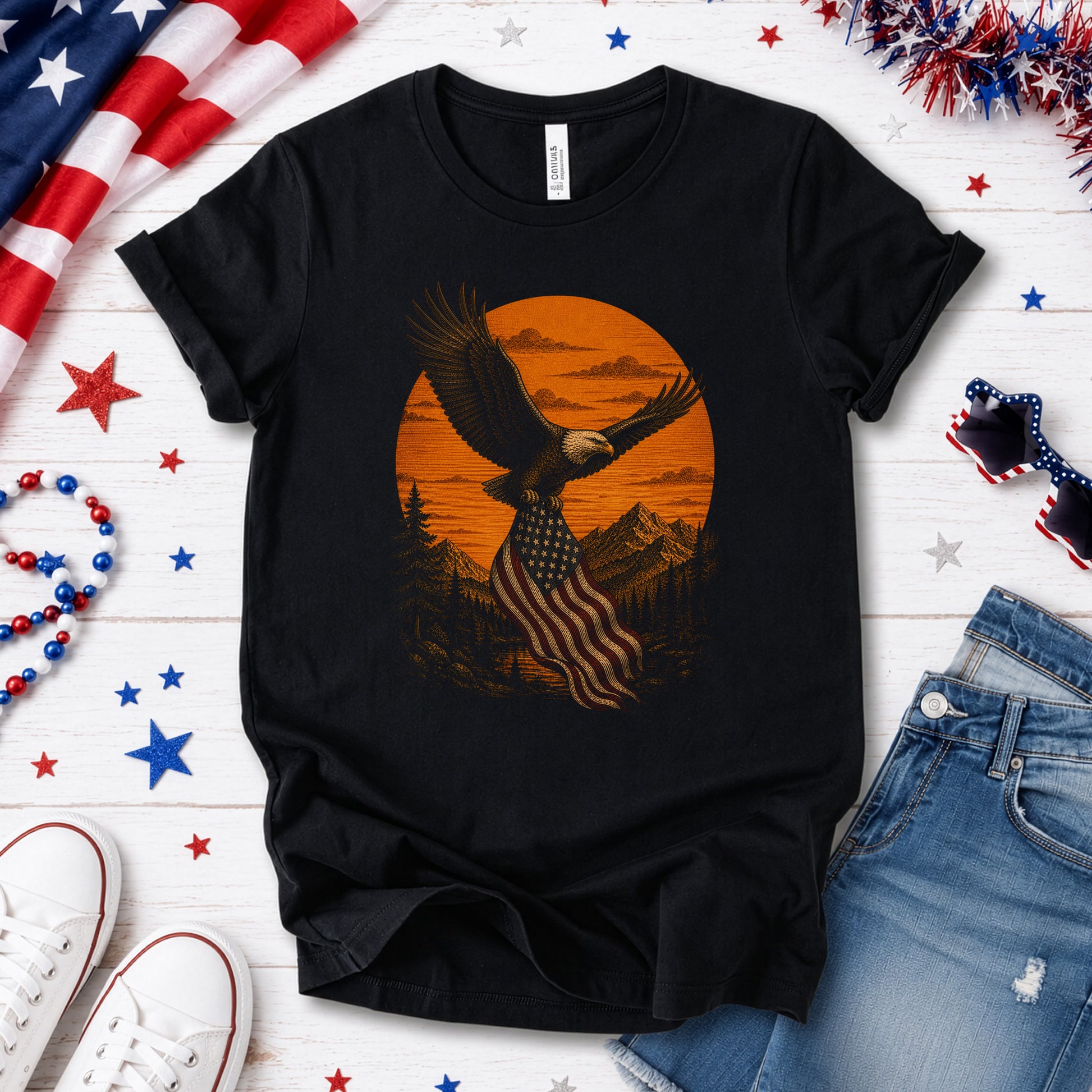 Eagle of Freedom Patriotic Bald Eagle Mountain Americana T-Shirt