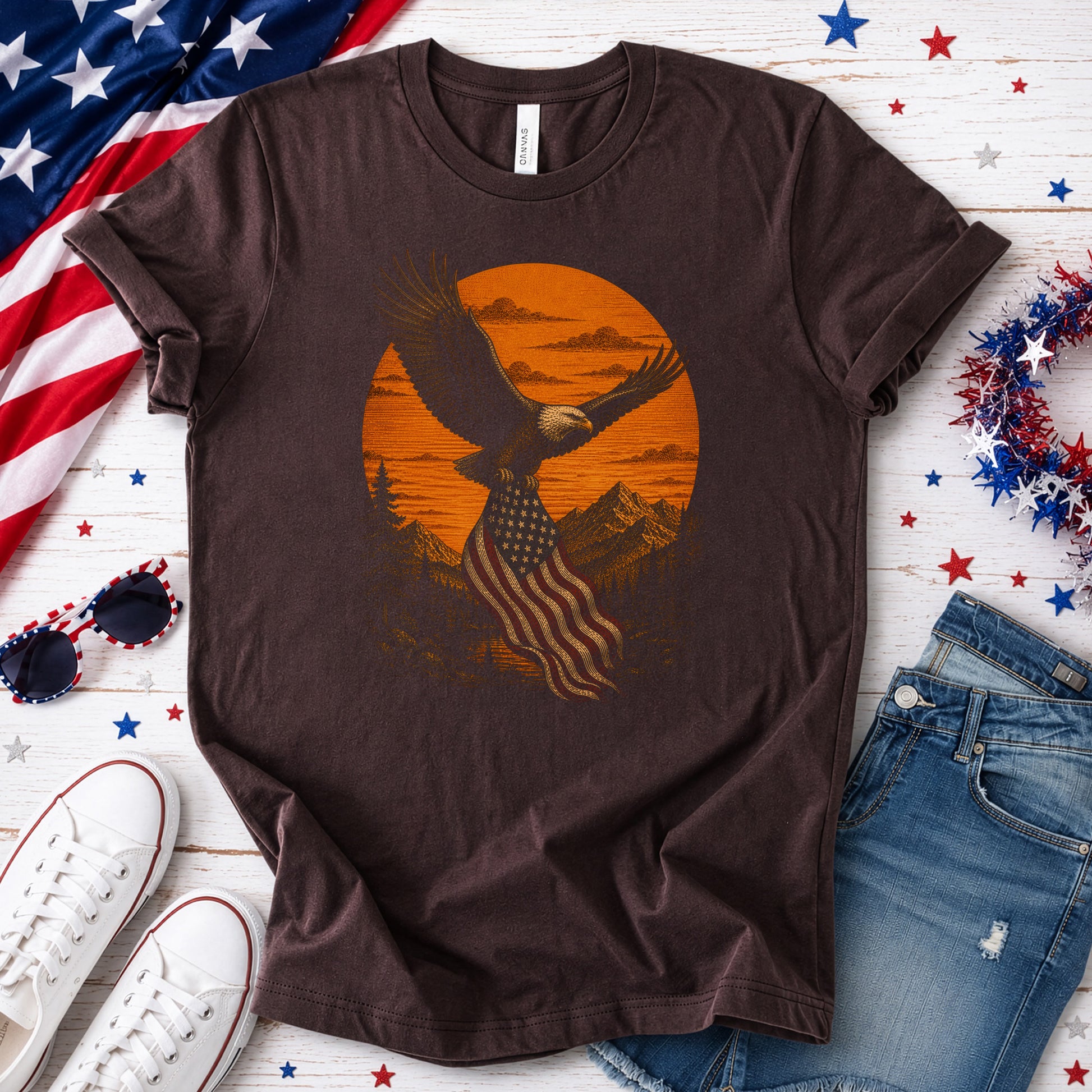 Eagle of Freedom Patriotic Bald Eagle Mountain Americana T-Shirt