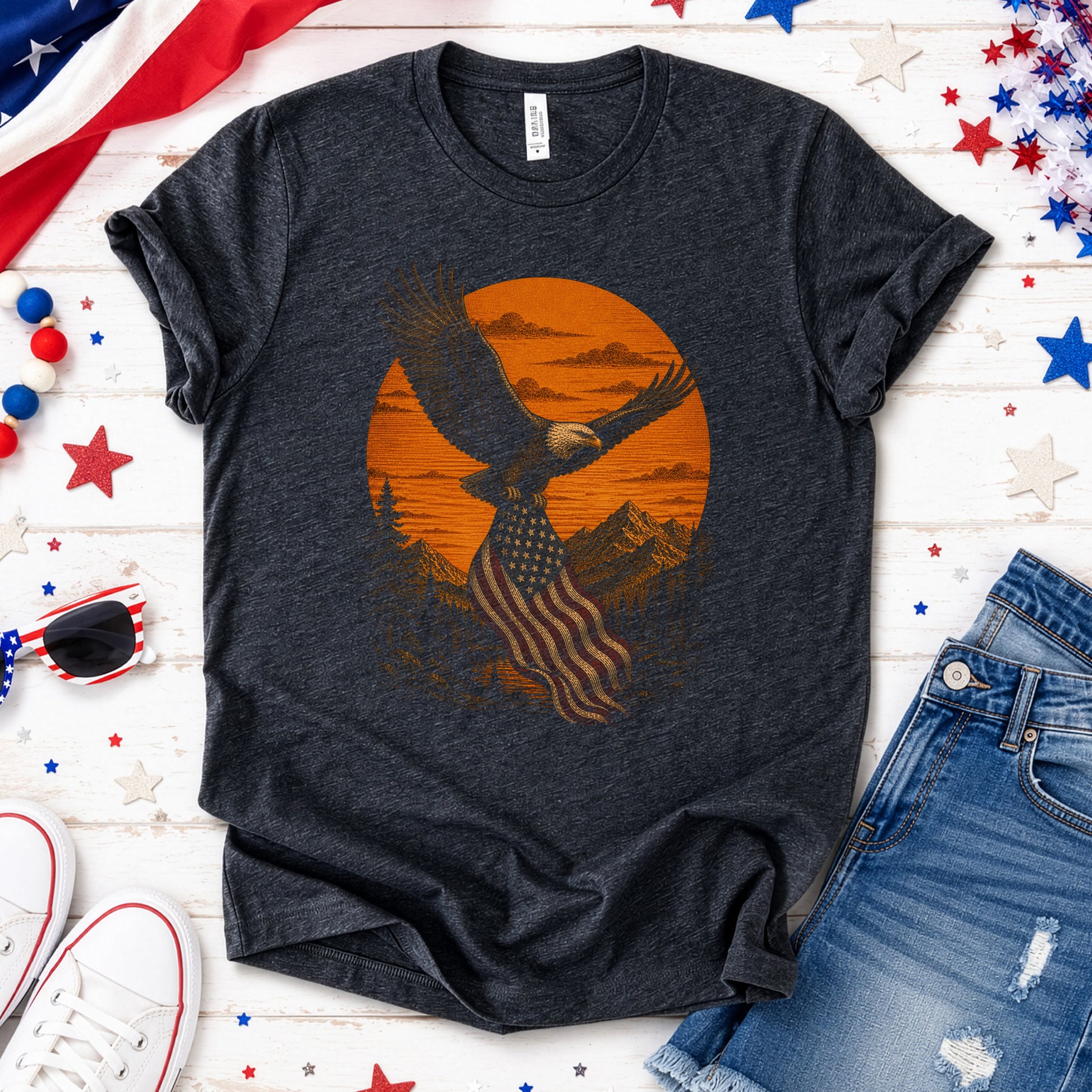 Eagle of Freedom Patriotic Bald Eagle Mountain Americana T-Shirt