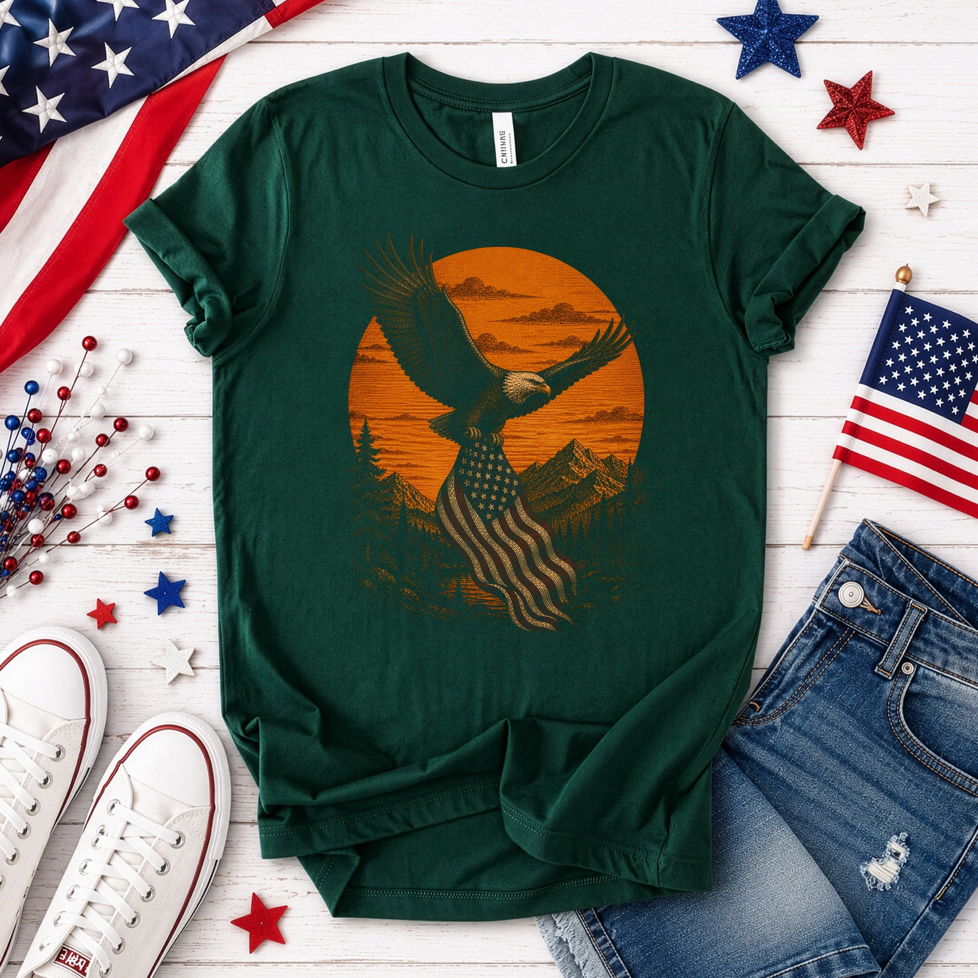 Eagle of Freedom Patriotic Bald Eagle Mountain Americana T-Shirt