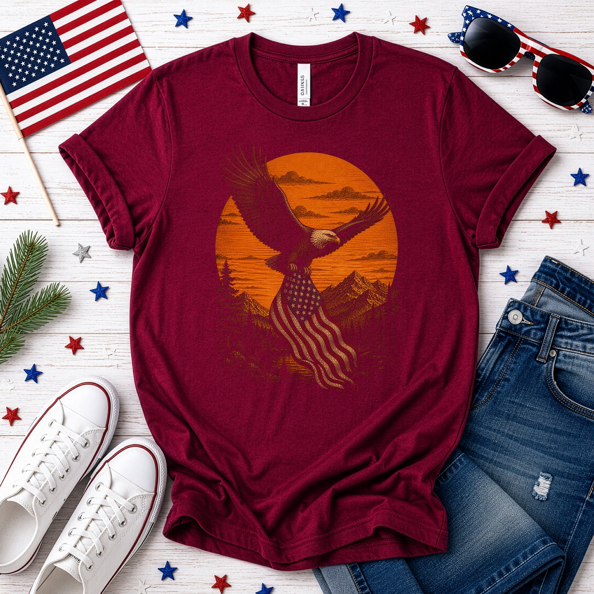 Eagle of Freedom Patriotic Bald Eagle Mountain Americana T-Shirt