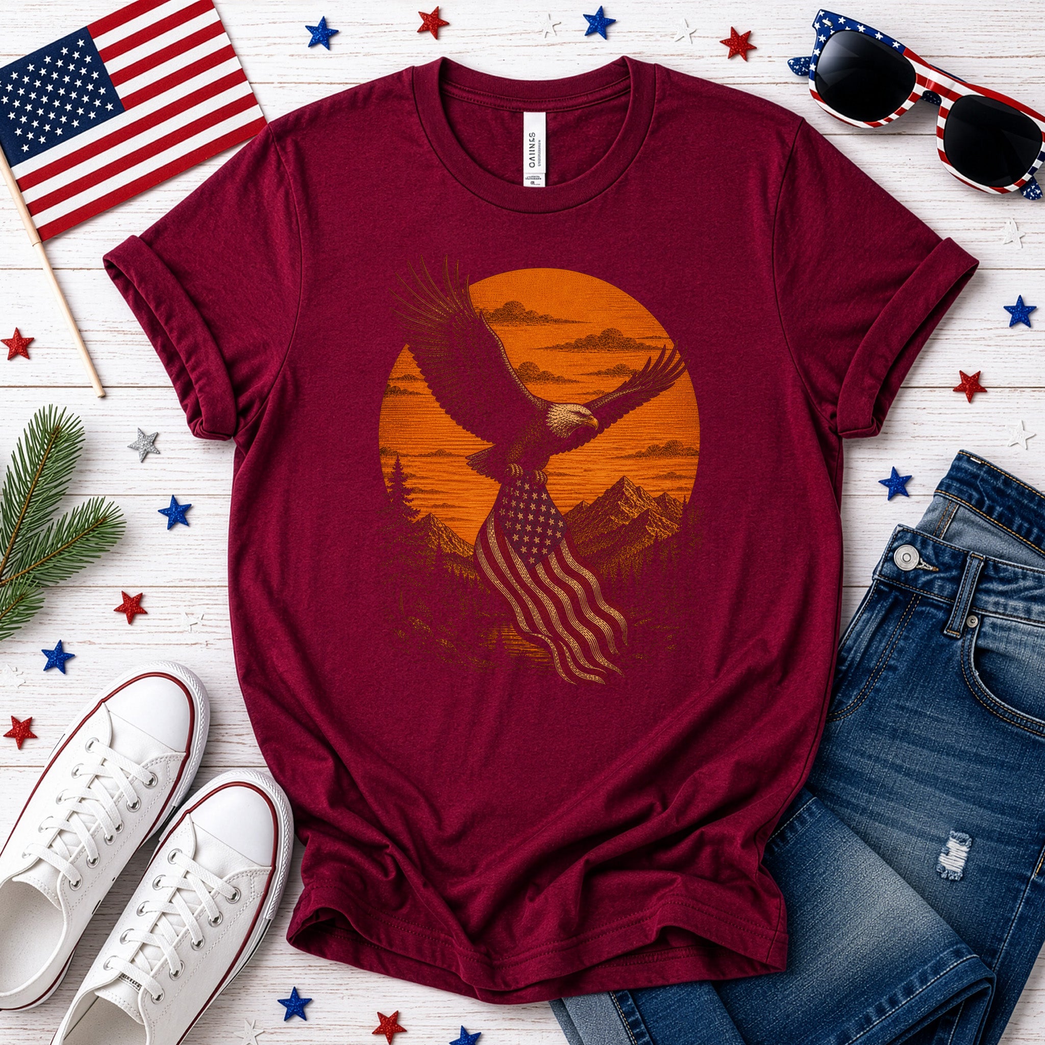 Eagle of Freedom Patriotic Bald Eagle Mountain Americana T-Shirt