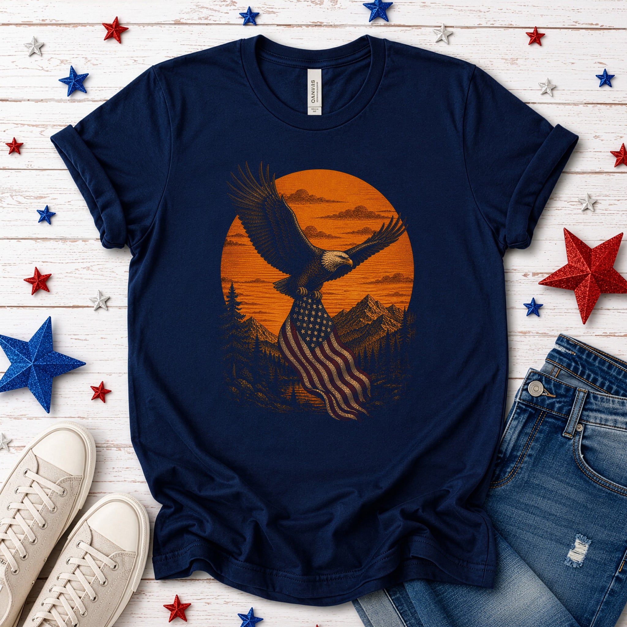 Eagle of Freedom Patriotic Bald Eagle Mountain Americana T-Shirt