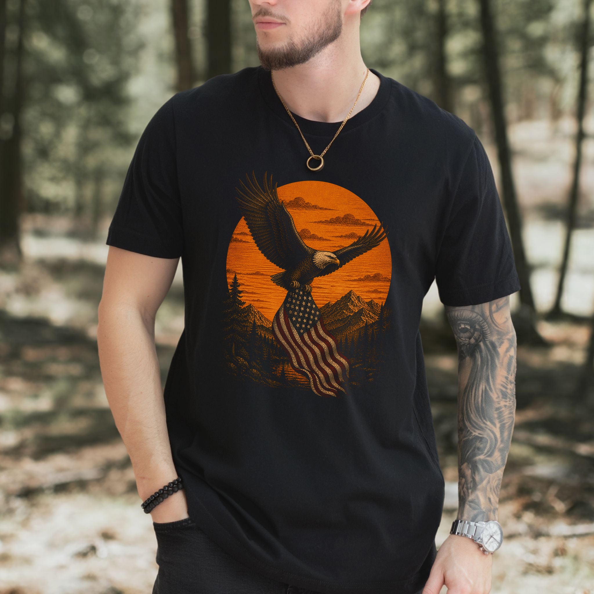Eagle of Freedom Patriotic Bald Eagle Mountain Americana T-Shirt