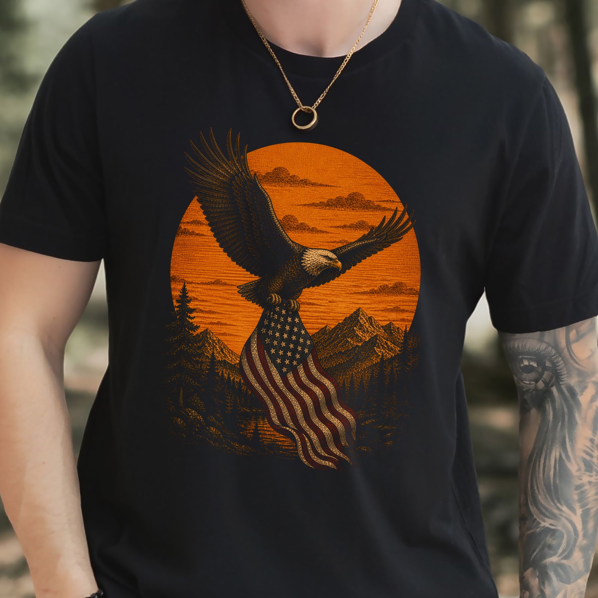 Eagle of Freedom Patriotic Bald Eagle Mountain Americana T-Shirt