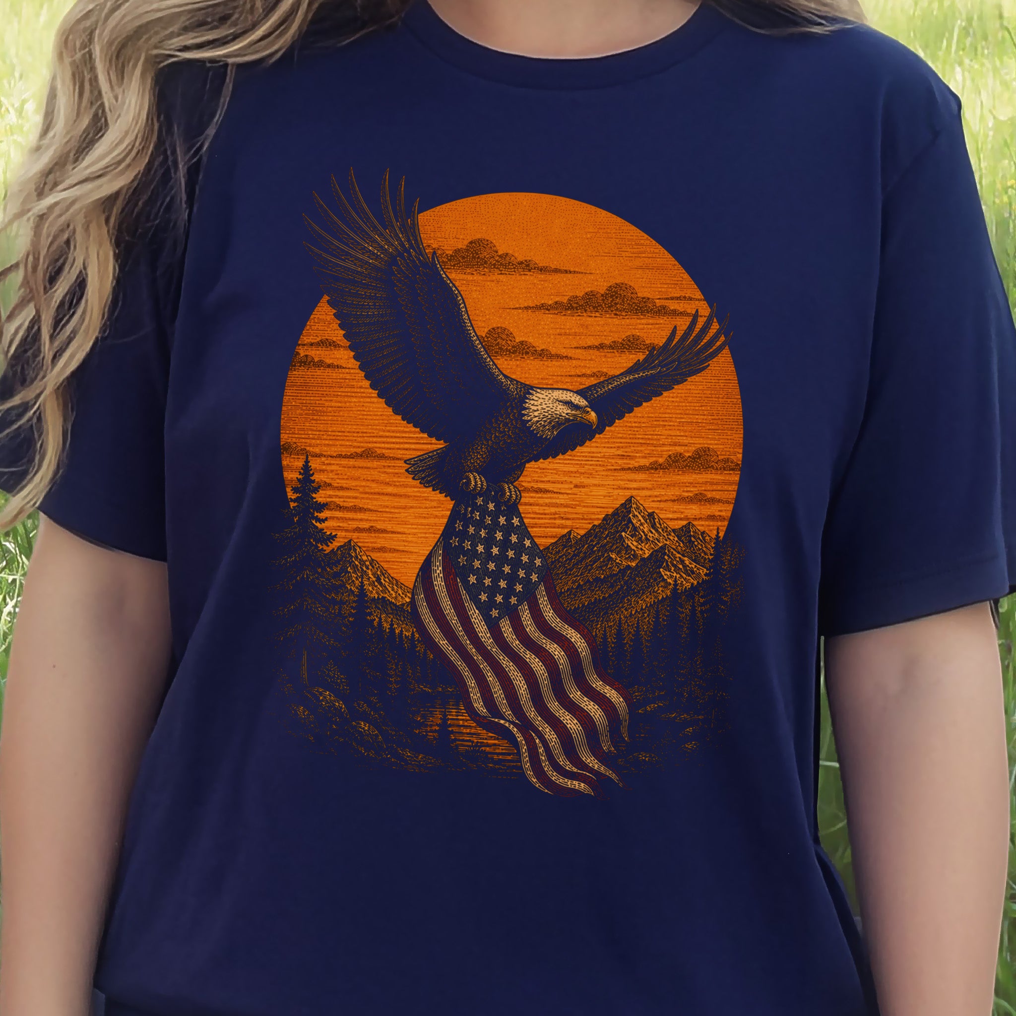Eagle of Freedom Patriotic Bald Eagle Mountain Americana T-Shirt
